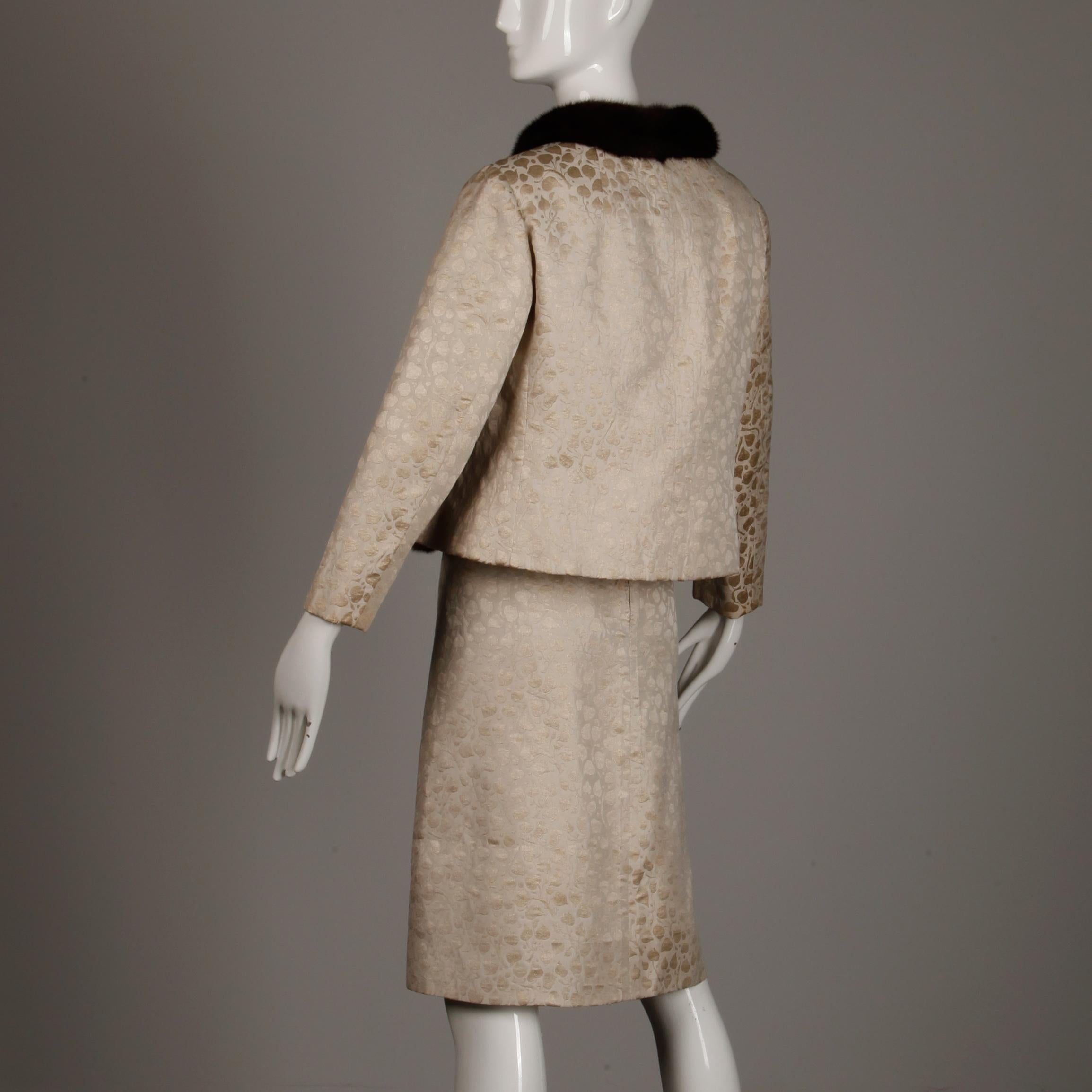 1960s Christian Dior Vintage Silk + Mink Fur Dress Ensemble (Top/ Skirt/ Jacket) 1
