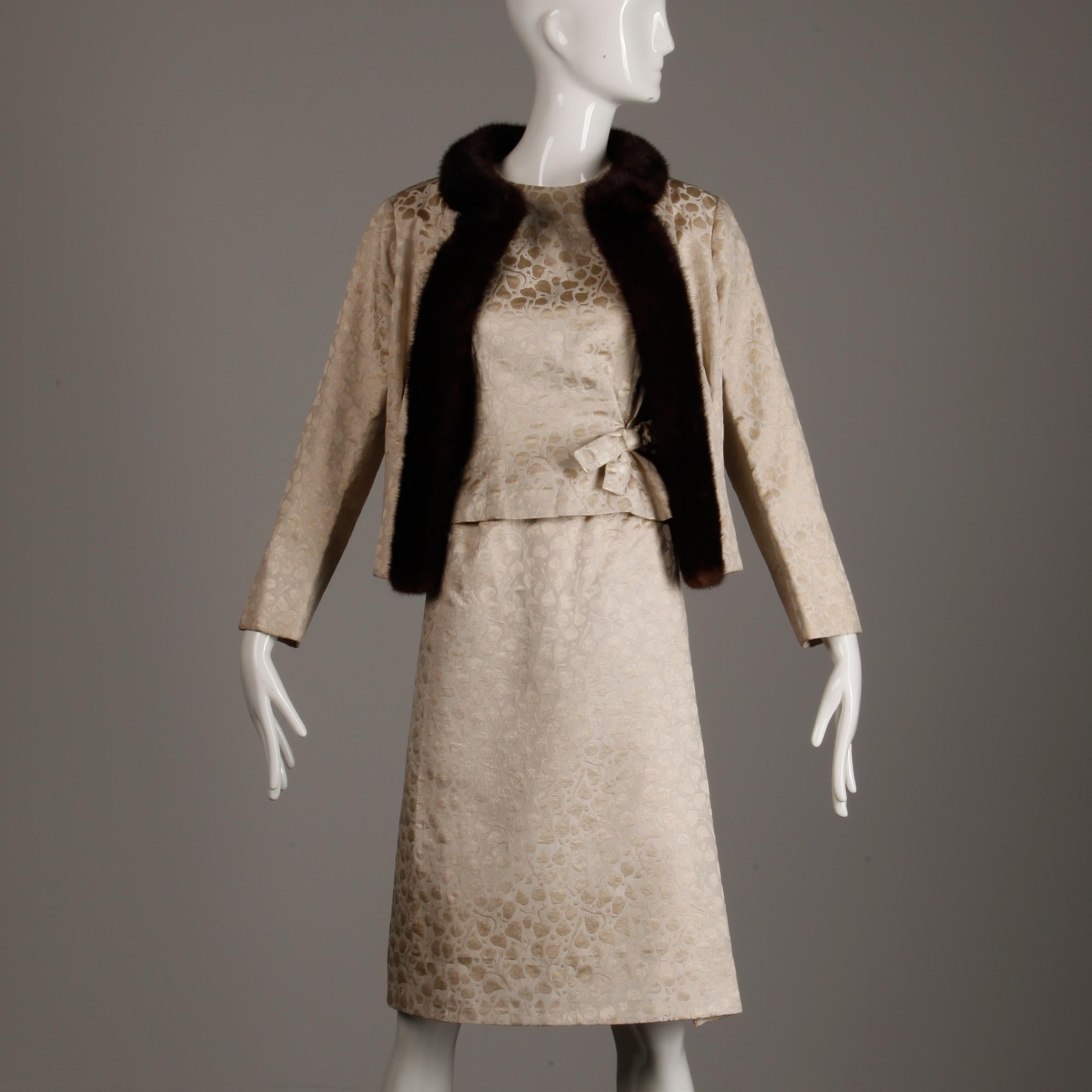 1960s Christian Dior Vintage Silk + Mink Fur Dress Ensemble (Top/ Skirt/ Jacket) 3