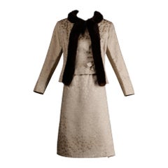 1960s Christian Dior Vintage Silk + Mink Fur Dress Ensemble (Top/ Skirt/ Jacket)