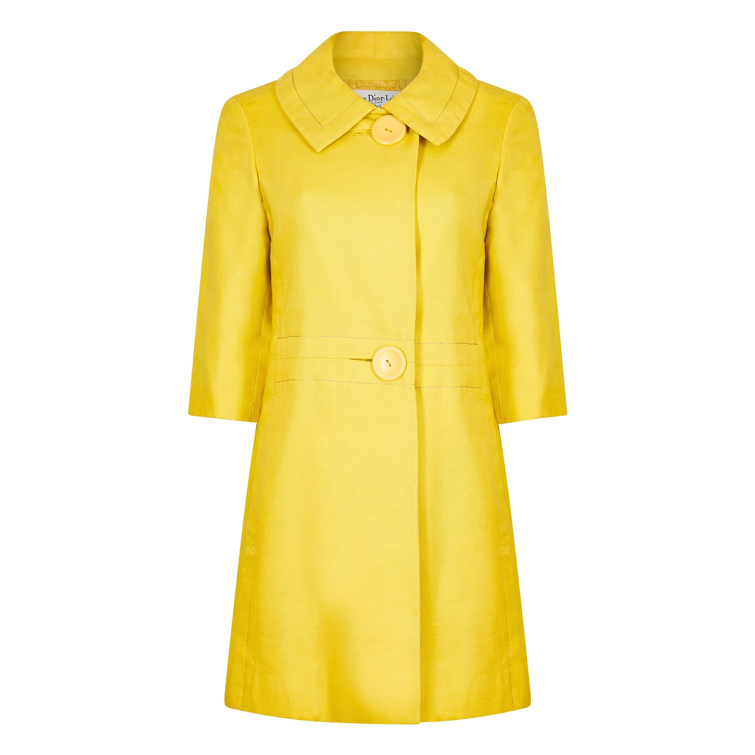1960s Christian Dior Yellow Mod Style Swing Coat With Oversized Button Detail