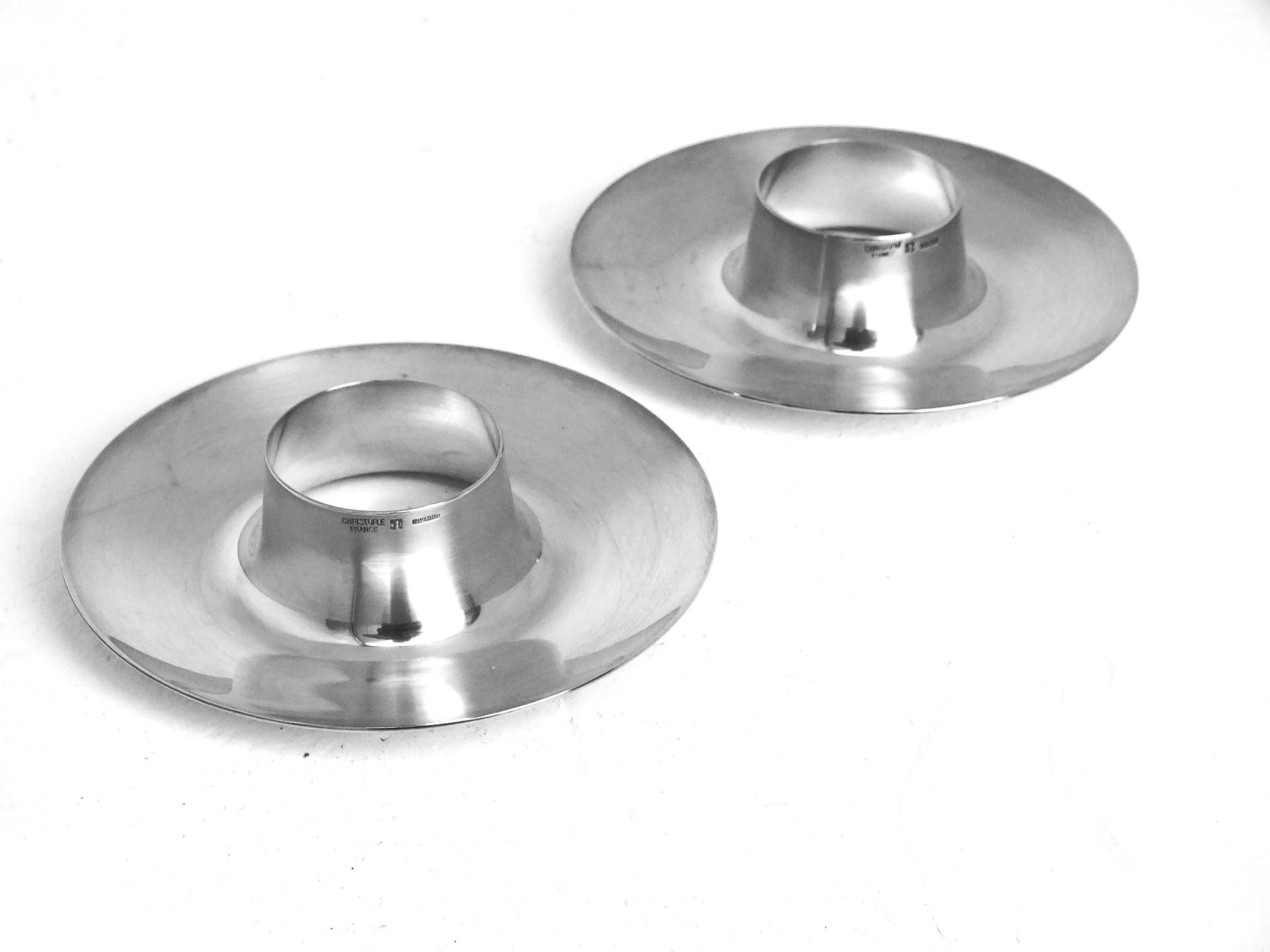 Mid-Century Modern 1960s Christofle France Coll Gallia Two Egg Cups Silverplate, Signed For Sale