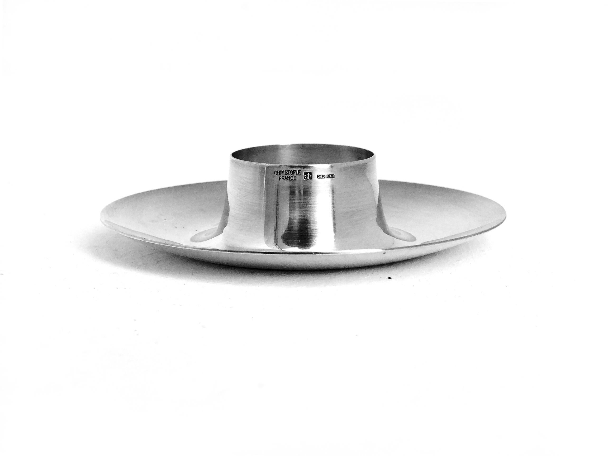 Stainless Steel 1960s Christofle France Coll Gallia Two Egg Cups Silverplate, Signed For Sale