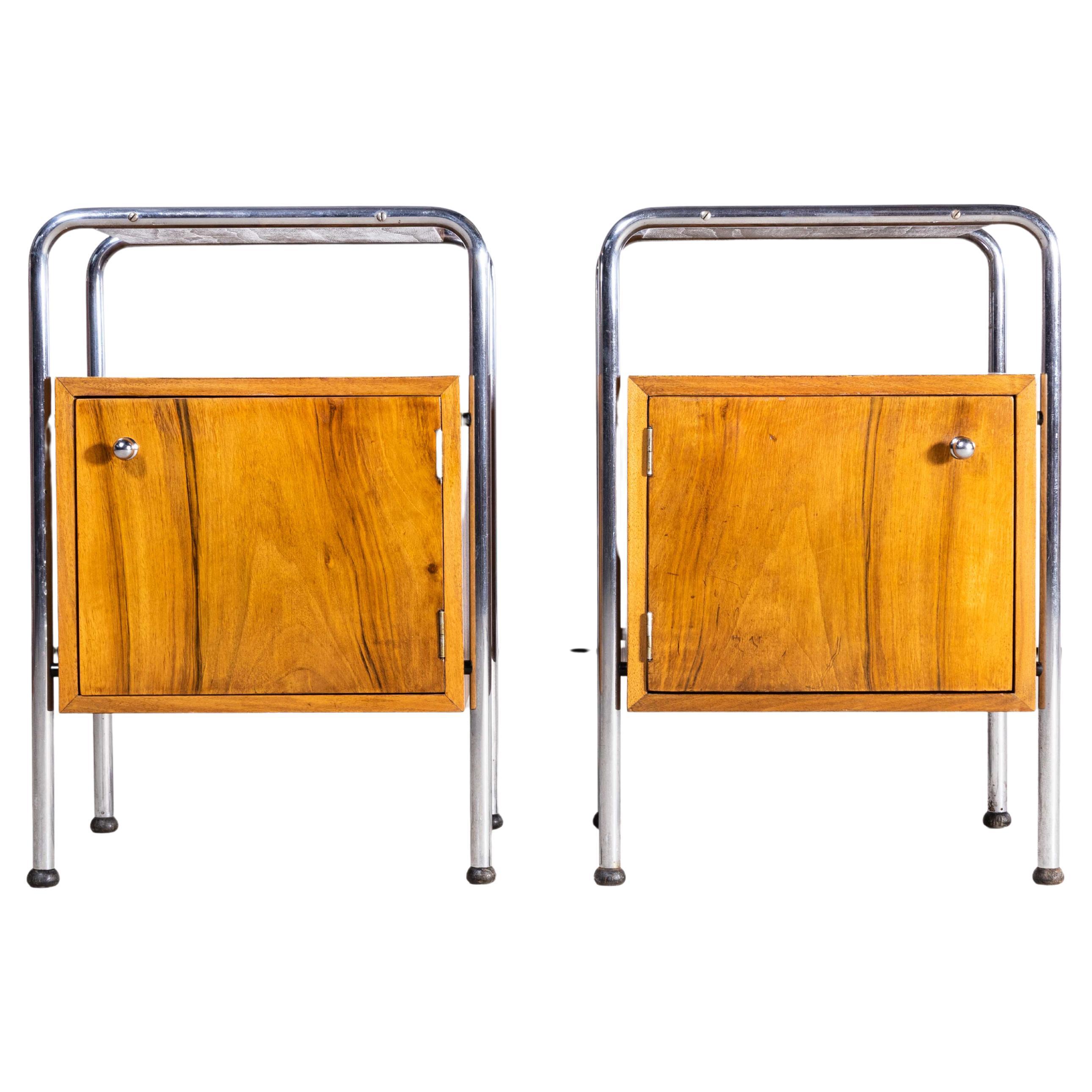 1960s Chrome and Birch Bedside Cabinets, Pair