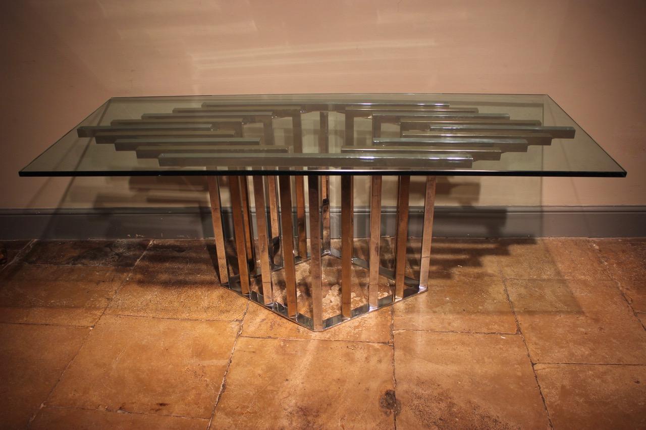 1960s Chrome and Brass Centre or Dining Table with Glass Top In Good Condition For Sale In Gloucestershire, GB
