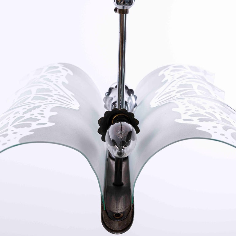 1960s Chrome and Curved Etched Glass Panels For Sale at 1stDibs