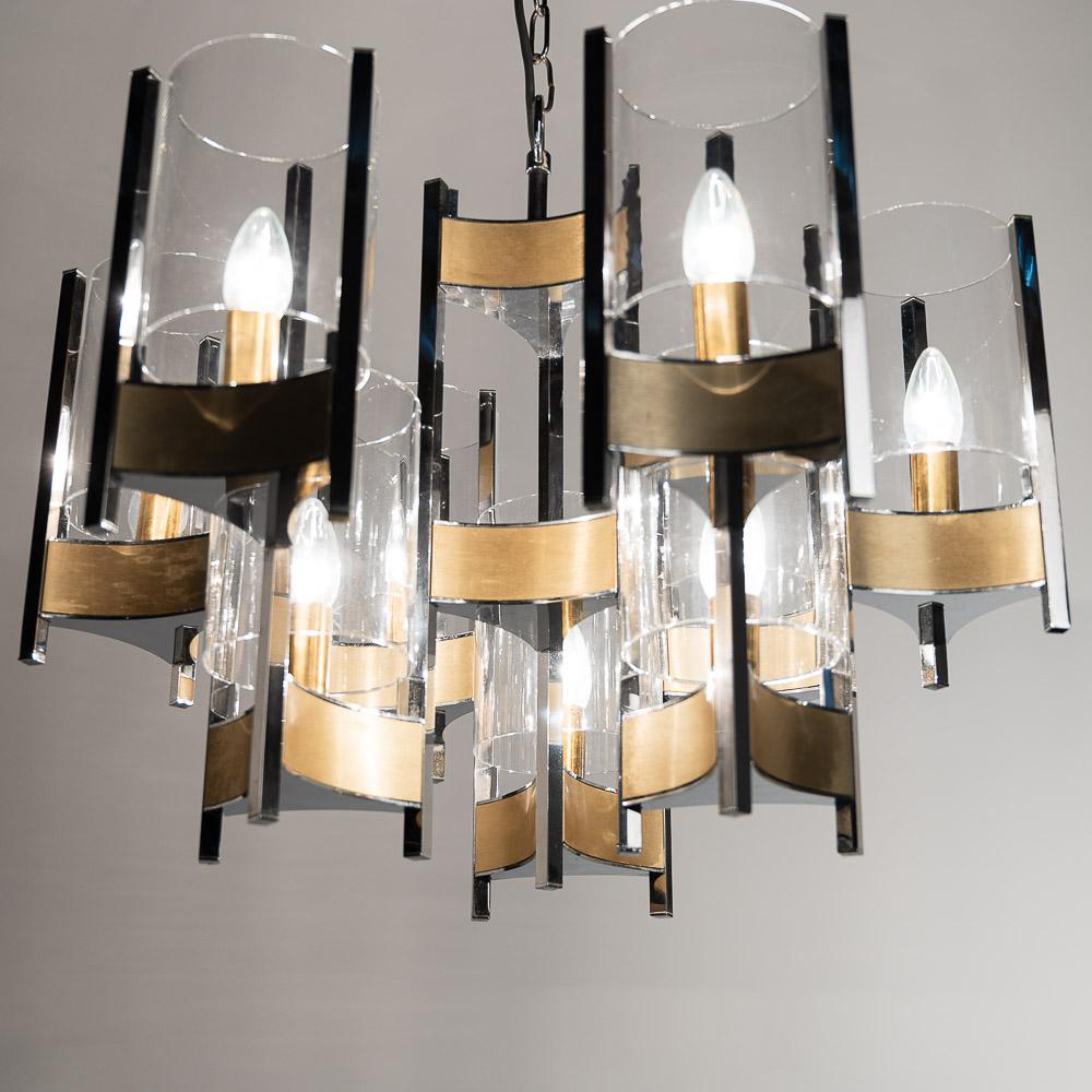 1960s Chrome and Glass Chandelier by Gaetano Sciolari, Hurricane For Sale 7