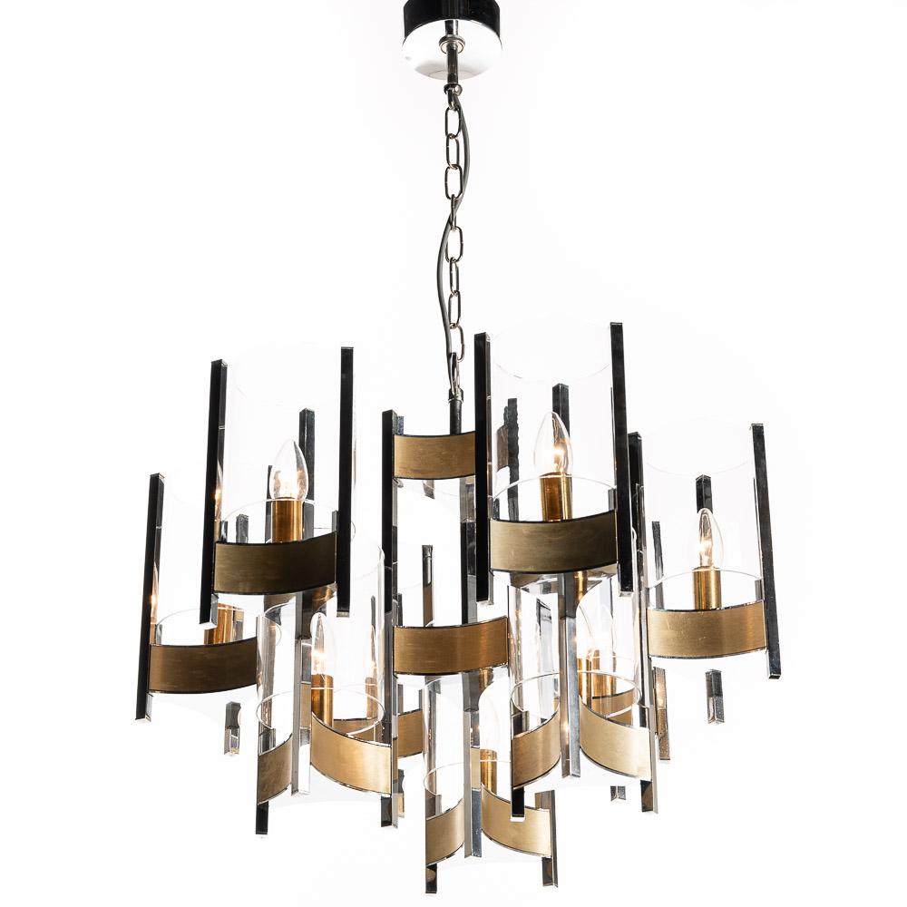 1960s Chrome and Glass Chandelier by Gaetano Sciolari, Hurricane In Good Condition For Sale In Amsterdam, NH