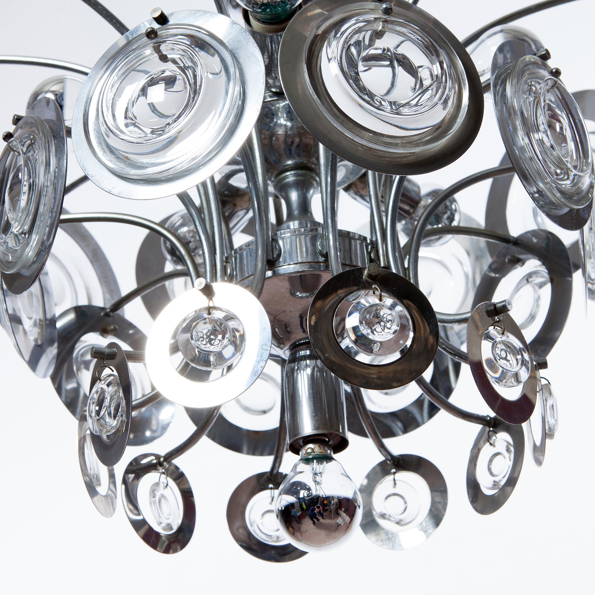 1960s Chrome and Glass Chandelier in Style of Stilkronen In Good Condition For Sale In Amsterdam, NH
