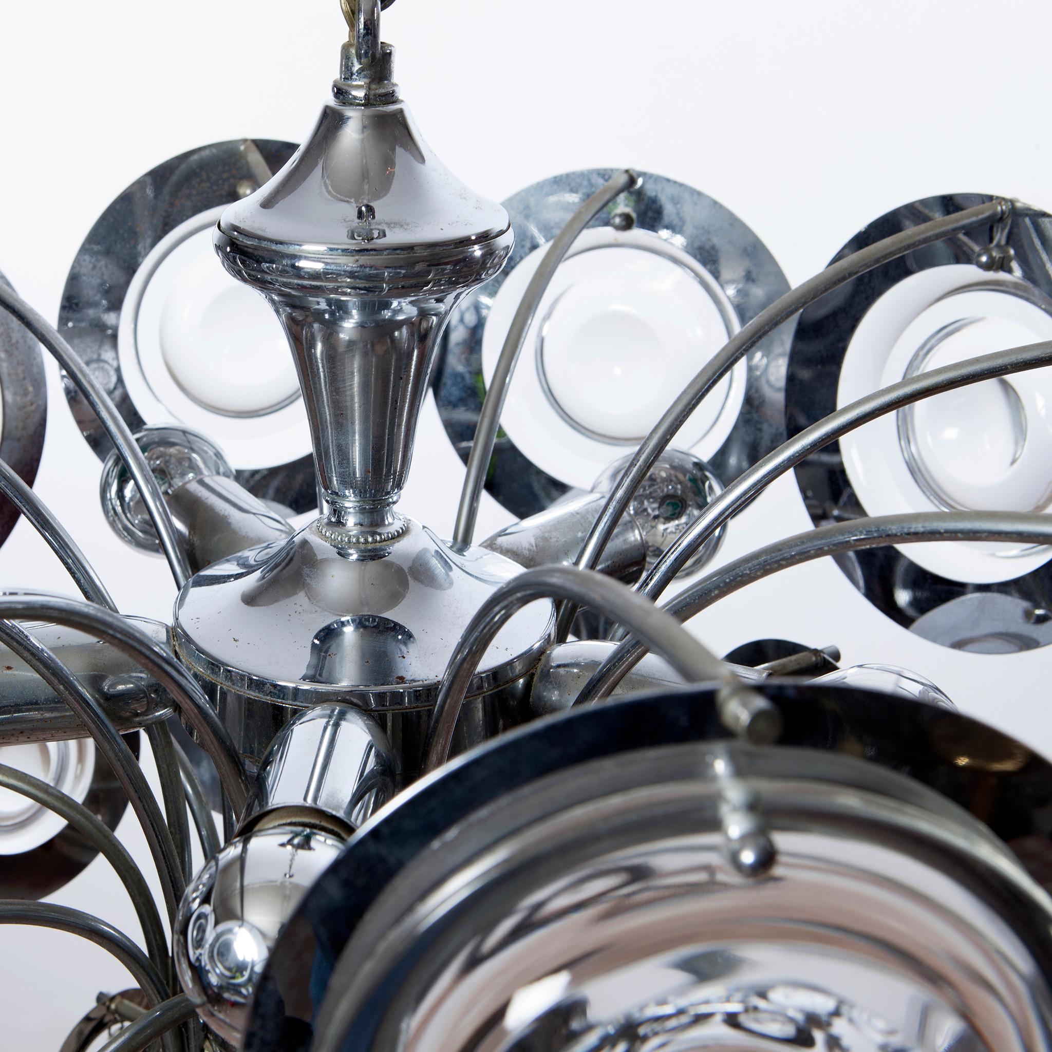 20th Century 1960s Chrome and Glass Chandelier in Style of Stilkronen For Sale