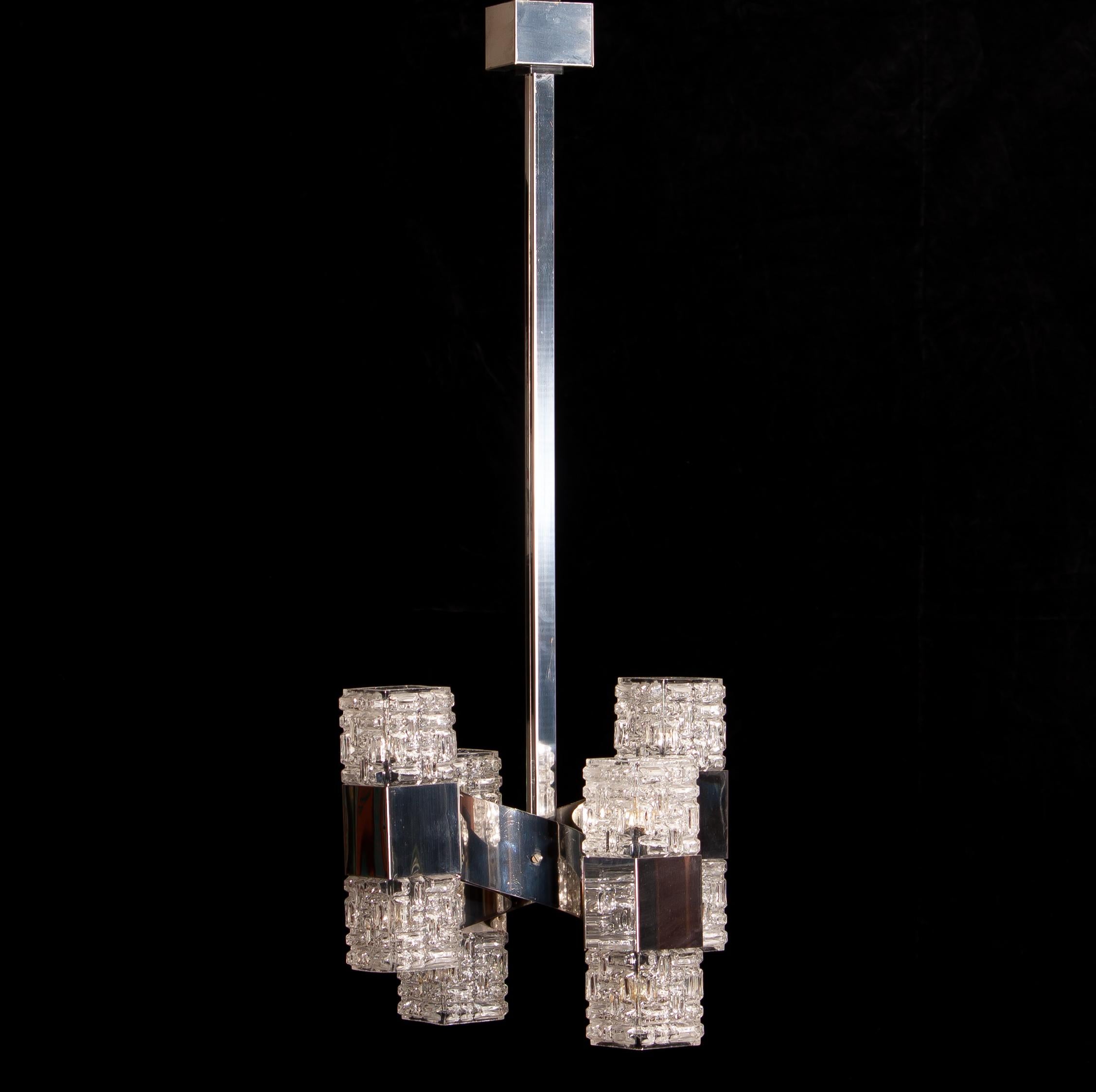 1960s, Chrome and Glass Pendant by Gaetano Sciolari, Italy In Good Condition In Silvolde, Gelderland