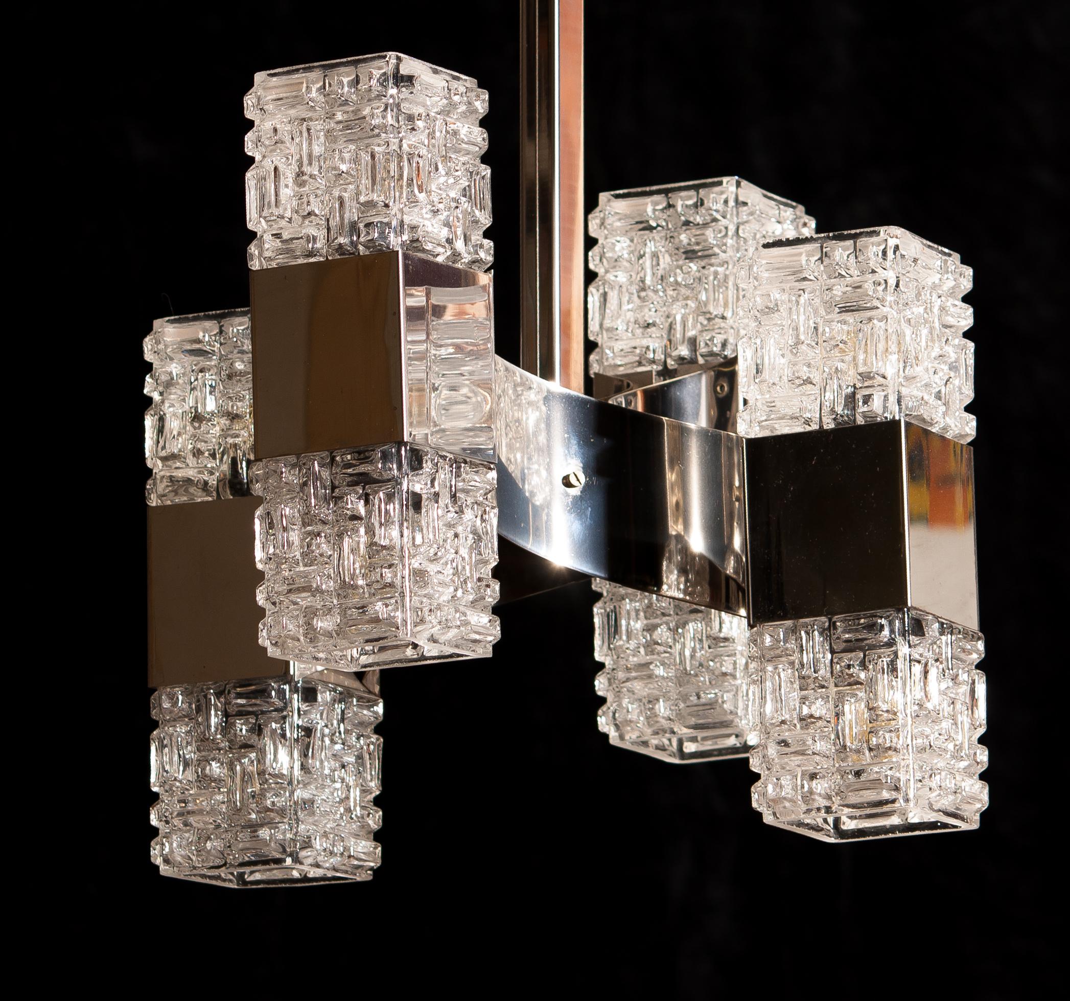 Mid-20th Century 1960s, Chrome and Glass Pendant by Gaetano Sciolari, Italy