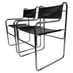 1960s Chrome and Leather Tubular Director Style Chairs