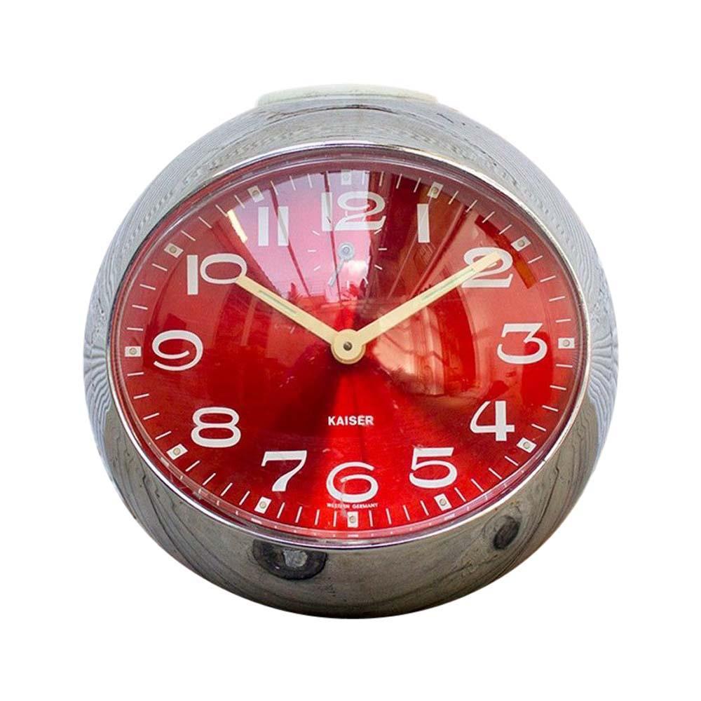 1960s Chrome and Red German Table Clock from Kaiser