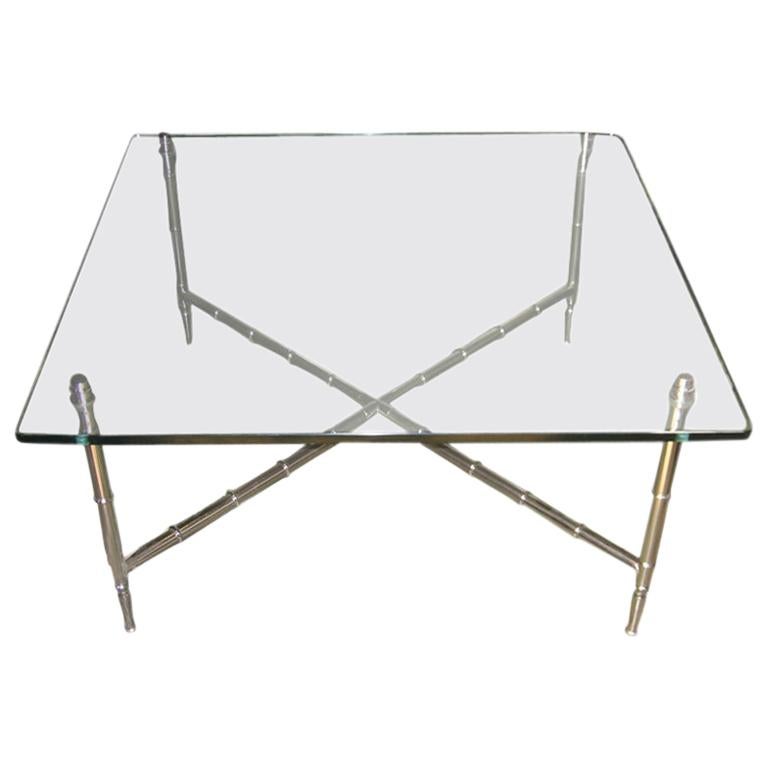 1960s Chrome Bamboo Glass Top Table For Sale