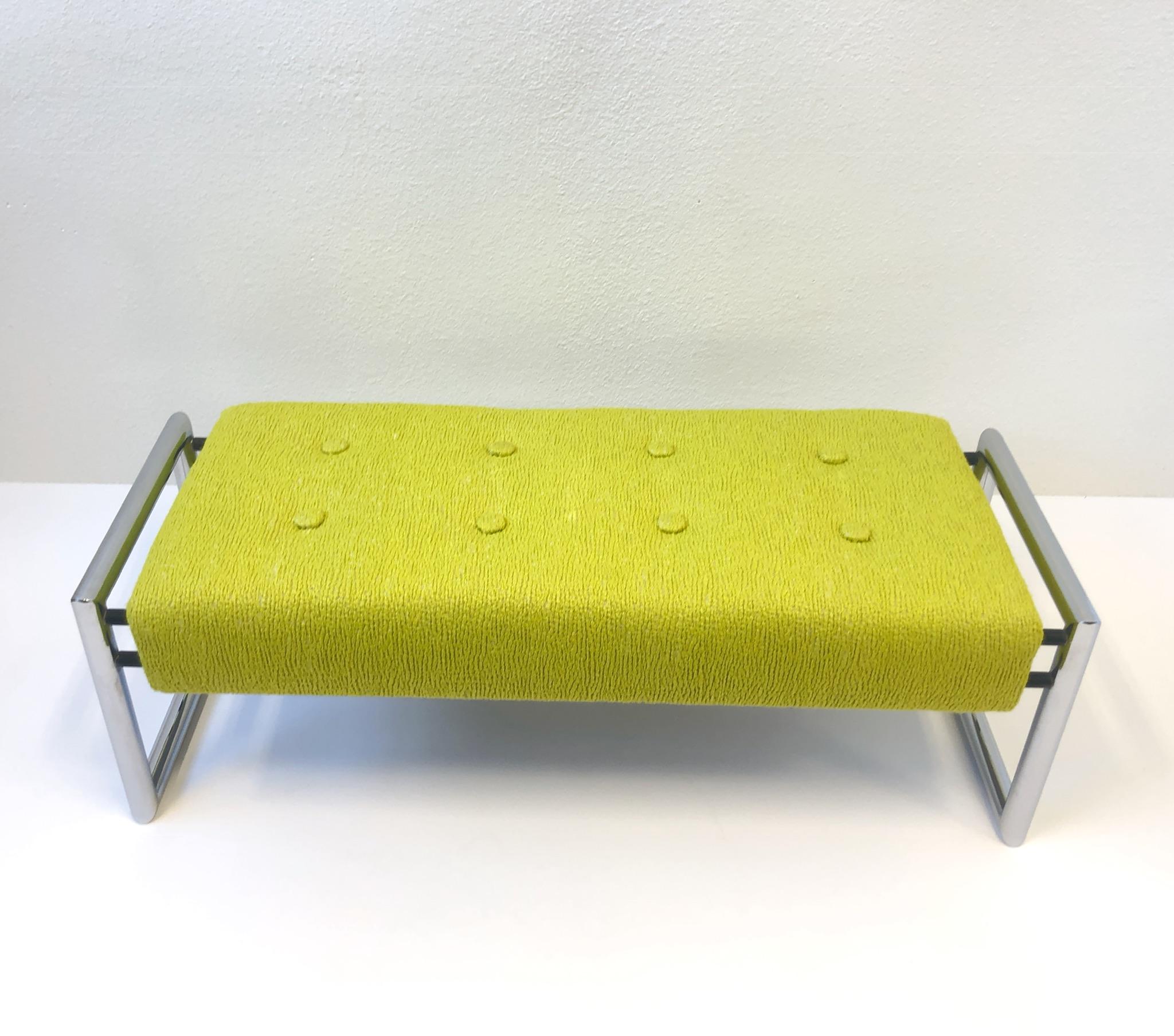 Modern Chartreuse 1960s Chrome Bench 