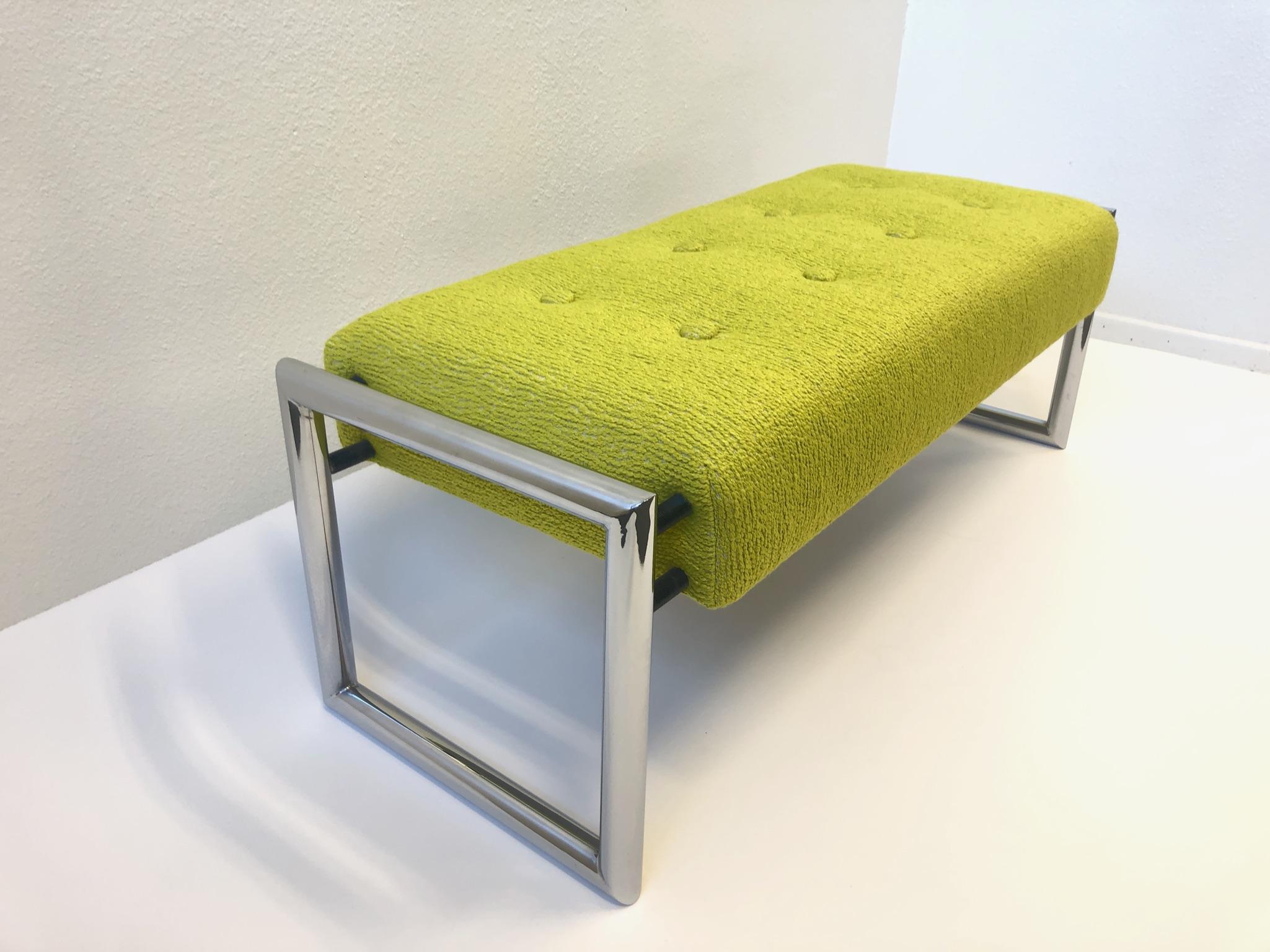 Polished Chartreuse 1960s Chrome Bench 