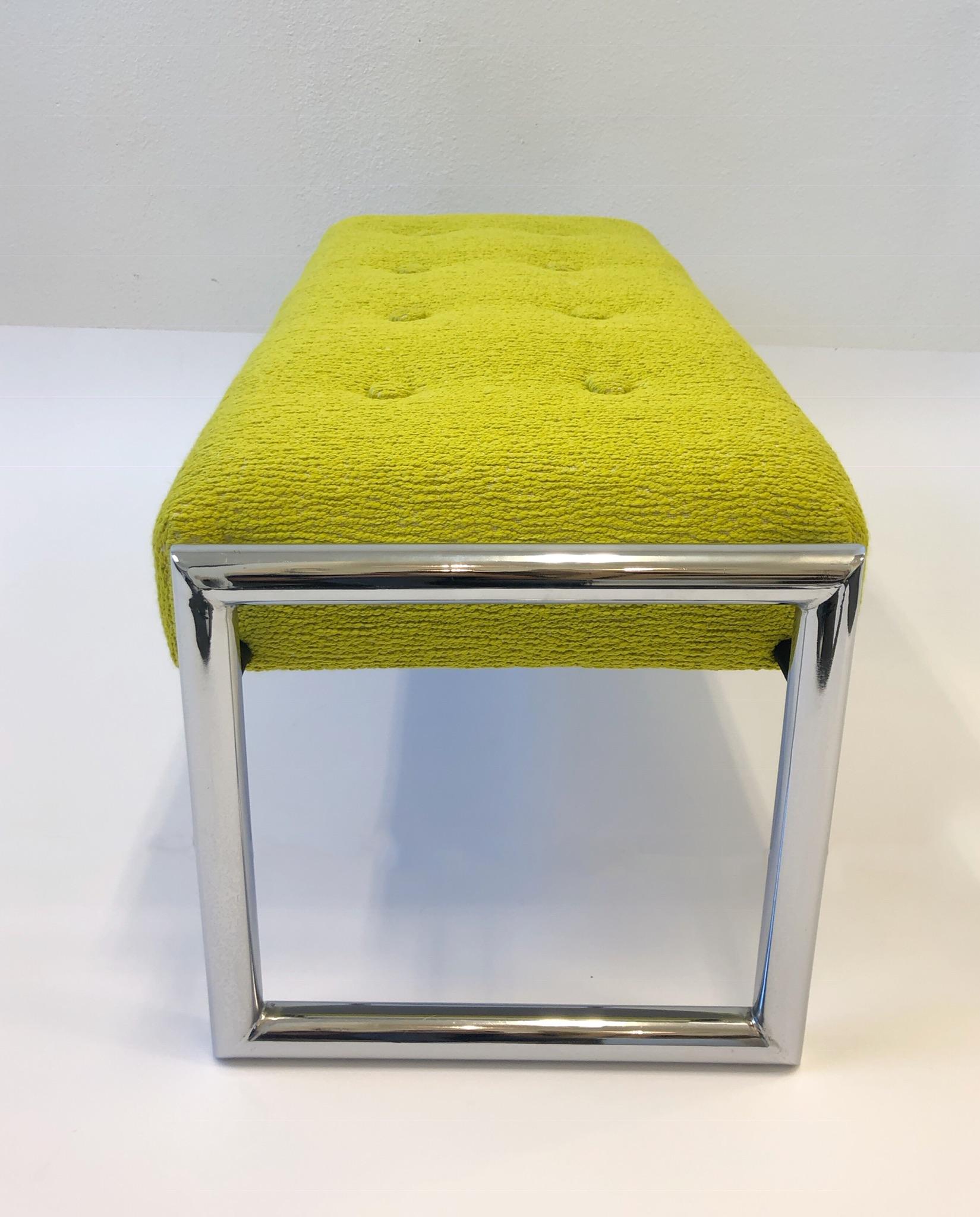 Mid-20th Century Chartreuse 1960s Chrome Bench 