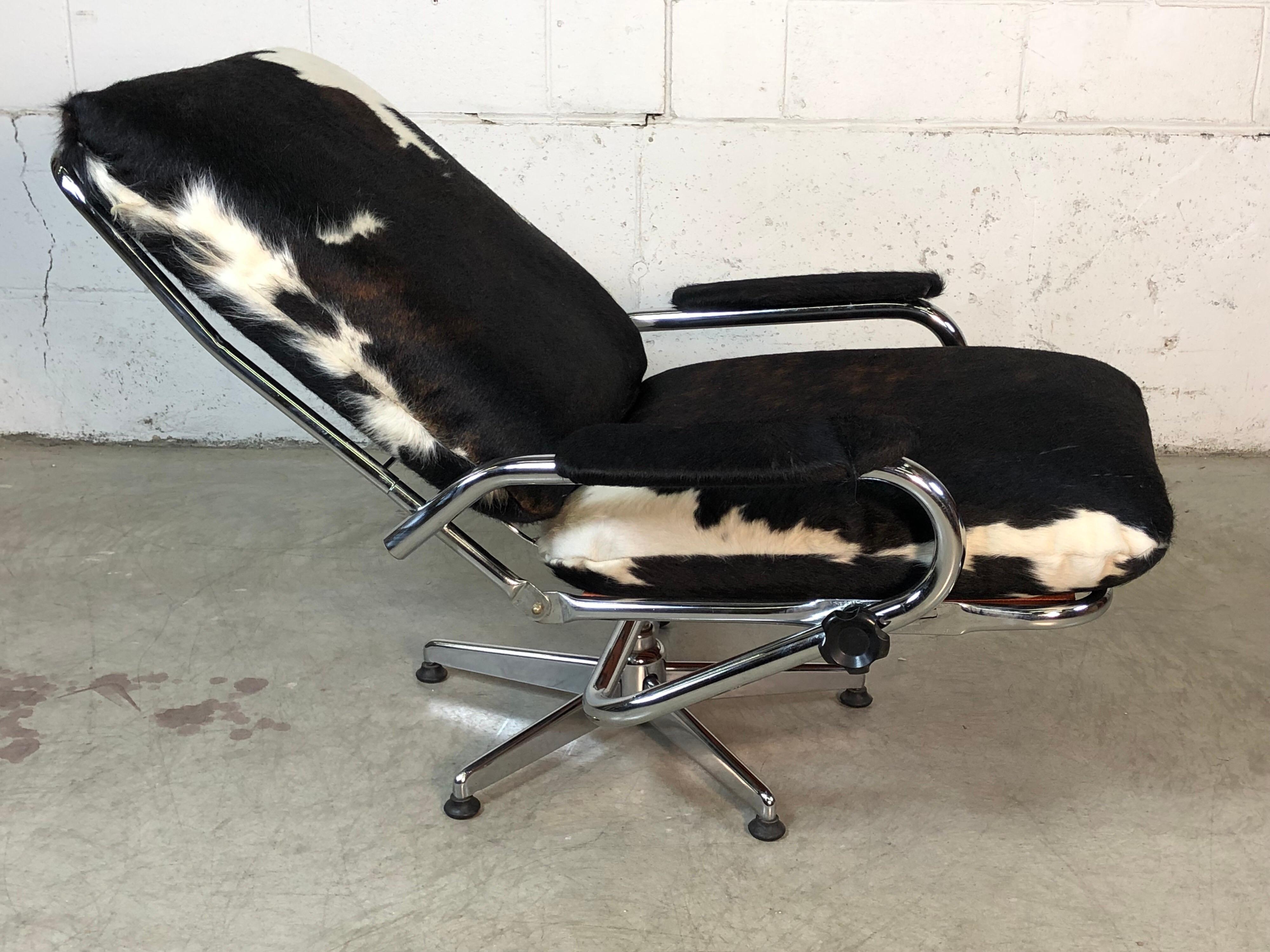 American 1960s Chrome and Cowhide Reclining Lounge Chair For Sale