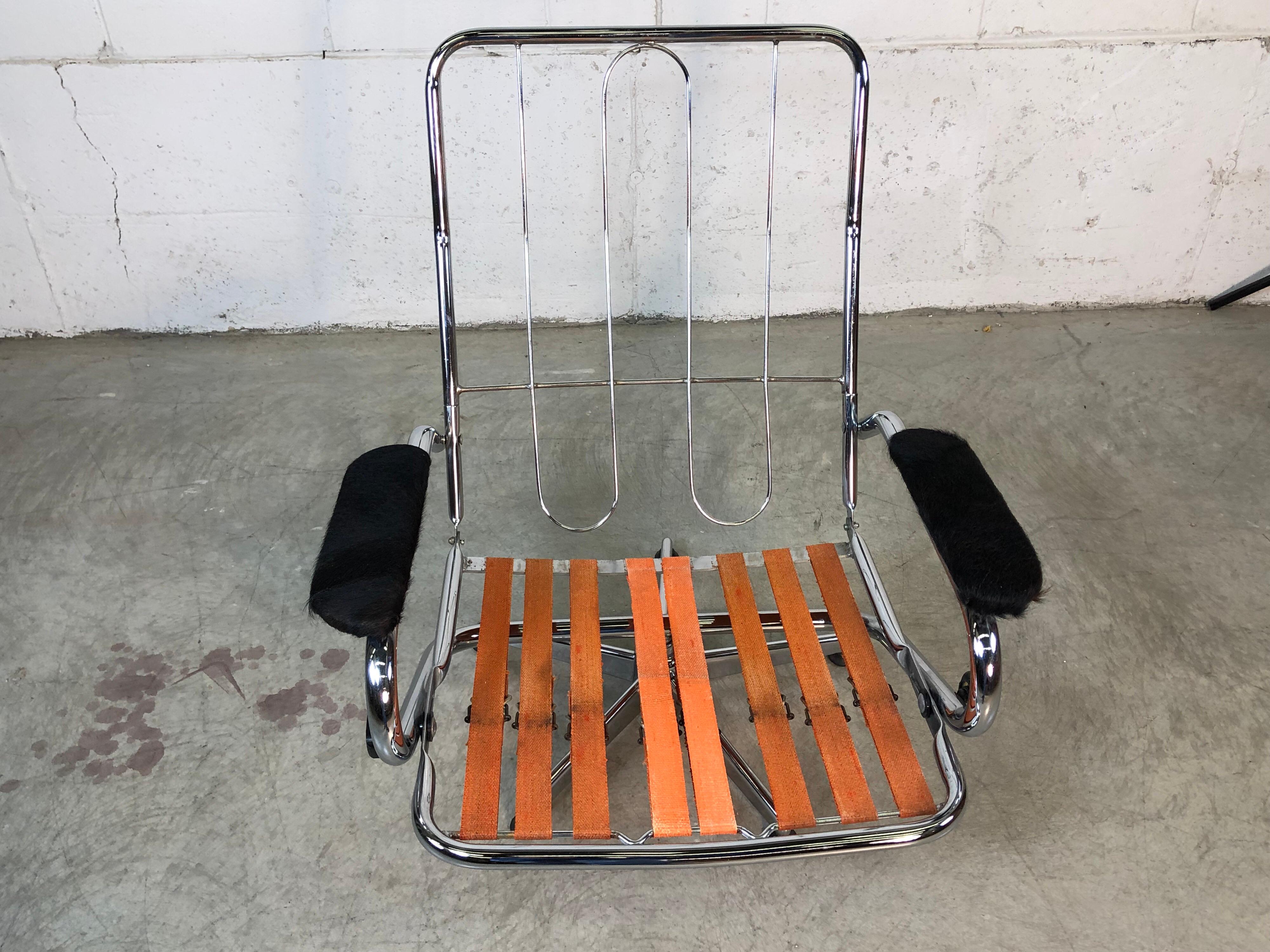 1960s Chrome and Cowhide Reclining Lounge Chair For Sale 1