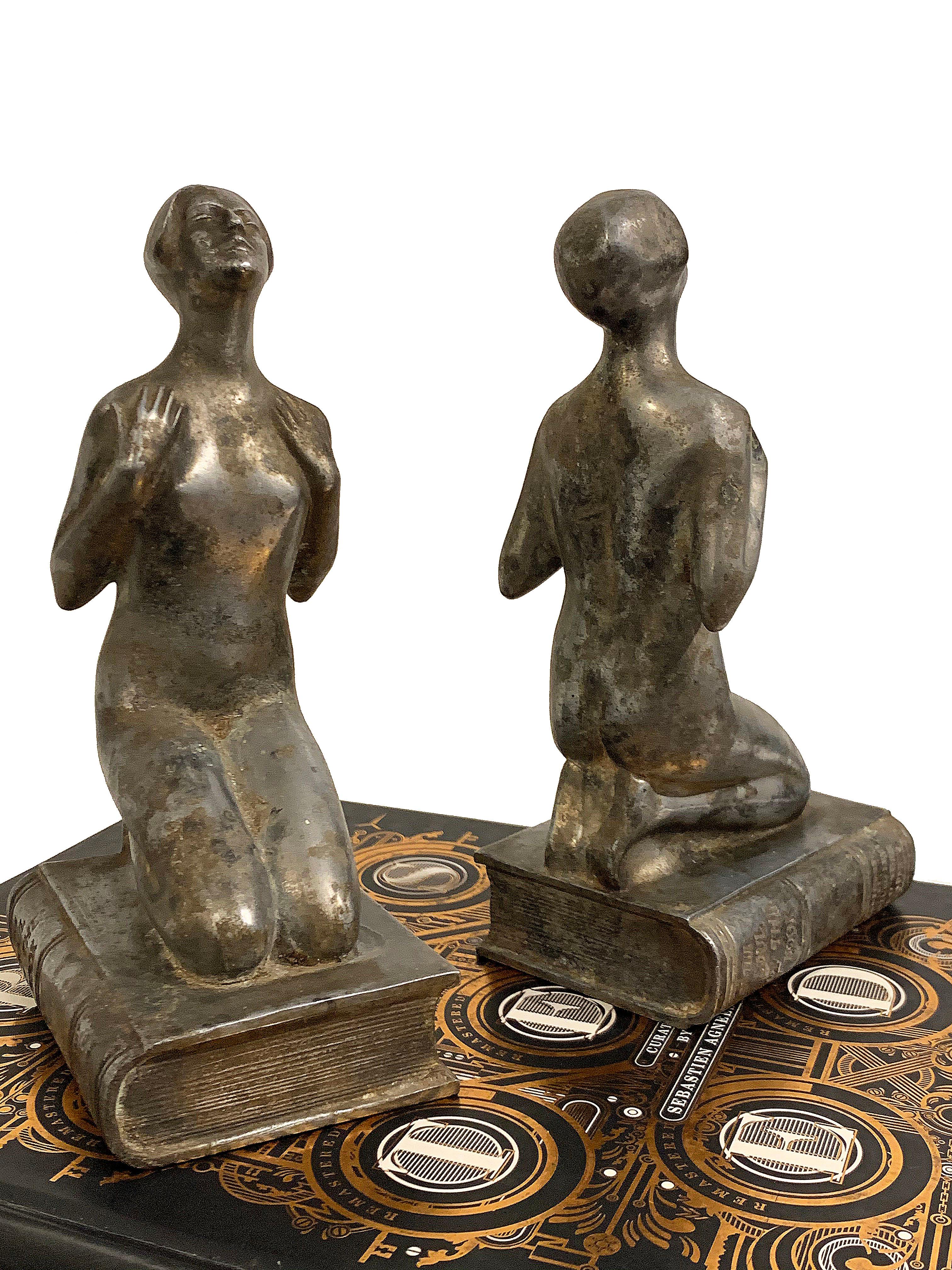 Mid-20th Century 1925 Chrome Female Bookends, 