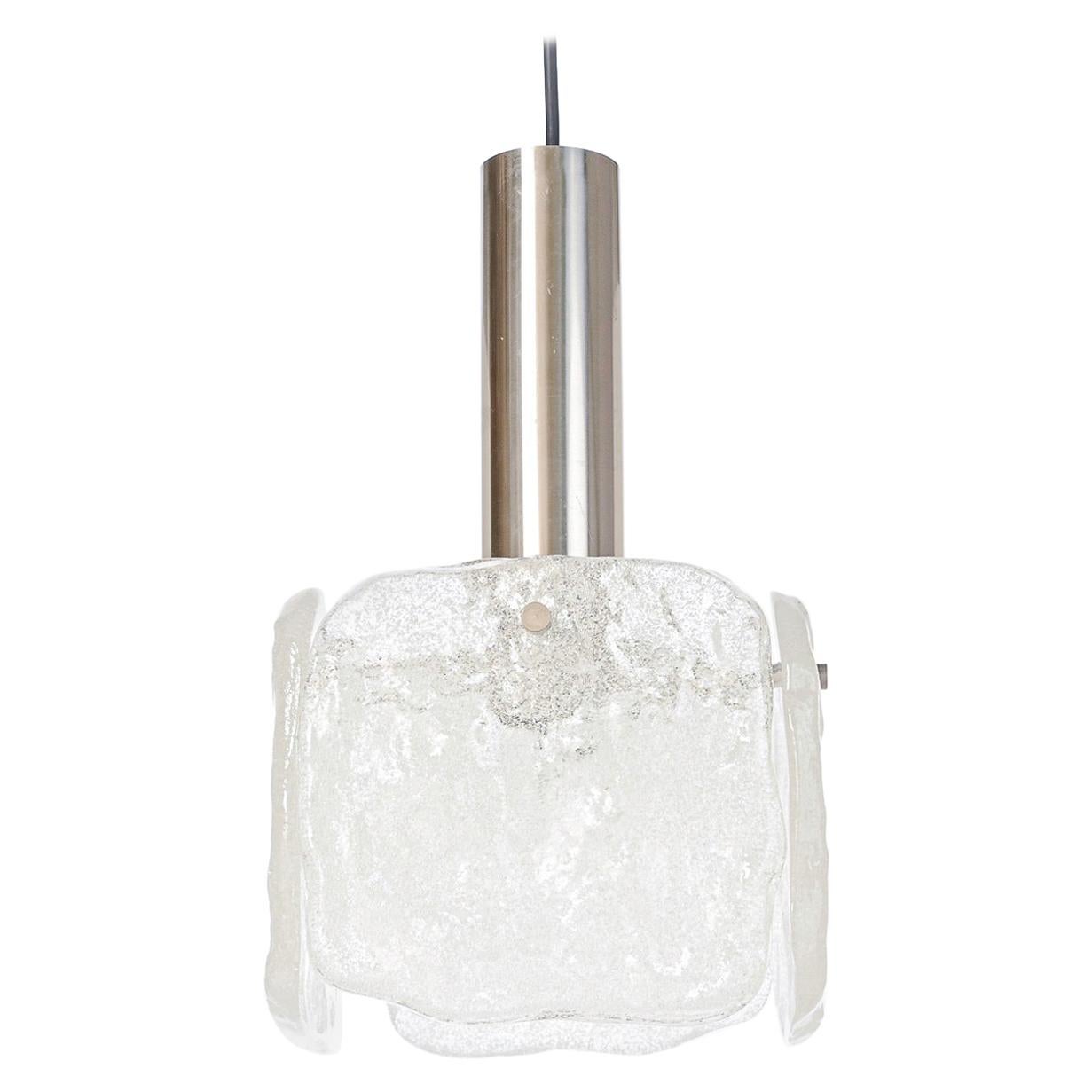 Hängeleuchte aus Chrom und mattiertem Eisglas von Kalmar aus den 1960er Jahren