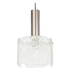 1960's Chrome & Frosted Ice Glass panels Pendant by Kalmar