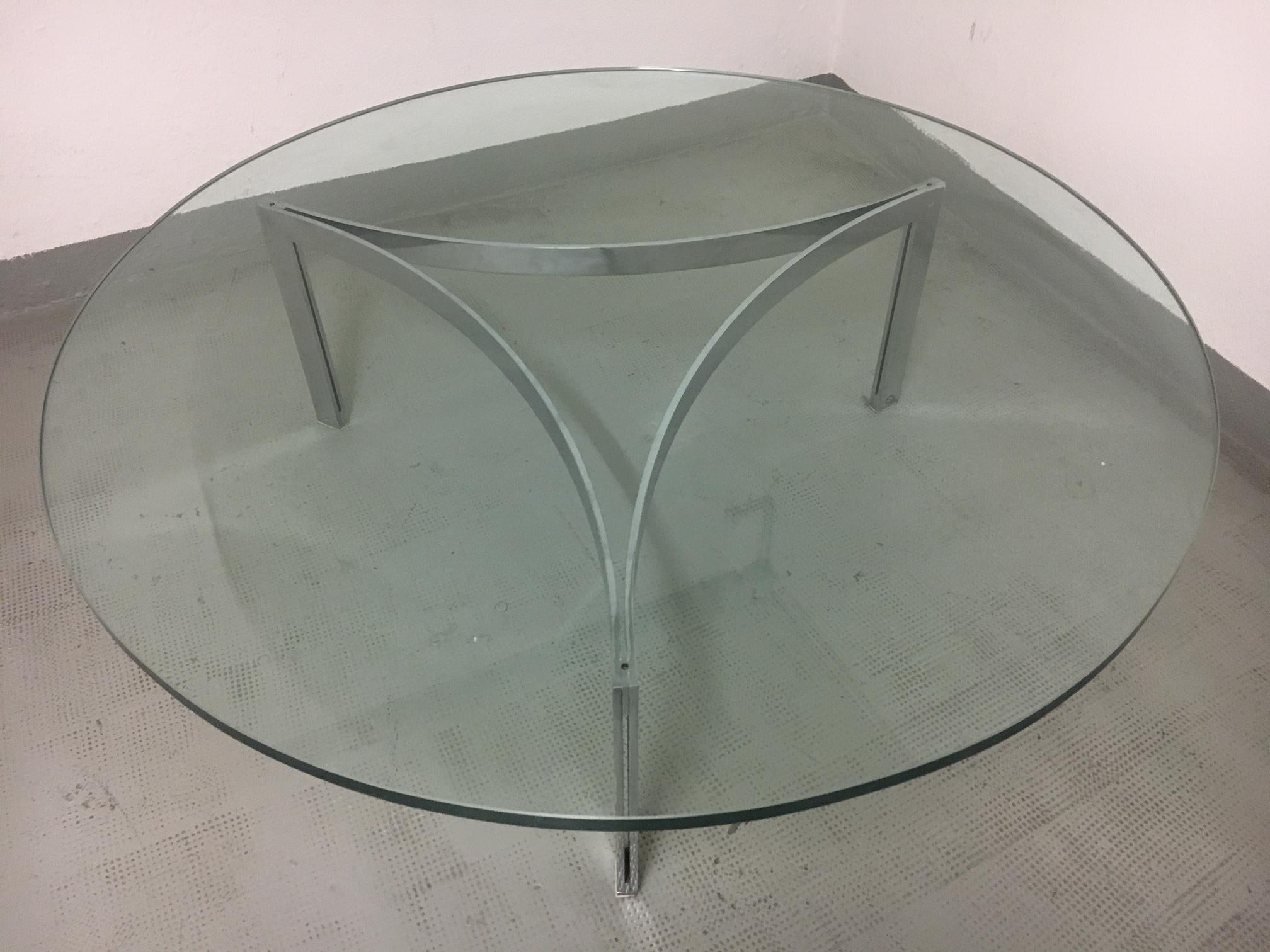 Swiss Chrome and Glass Coffee Table by Henri Ganz, Switzerland ca. 1960s For Sale