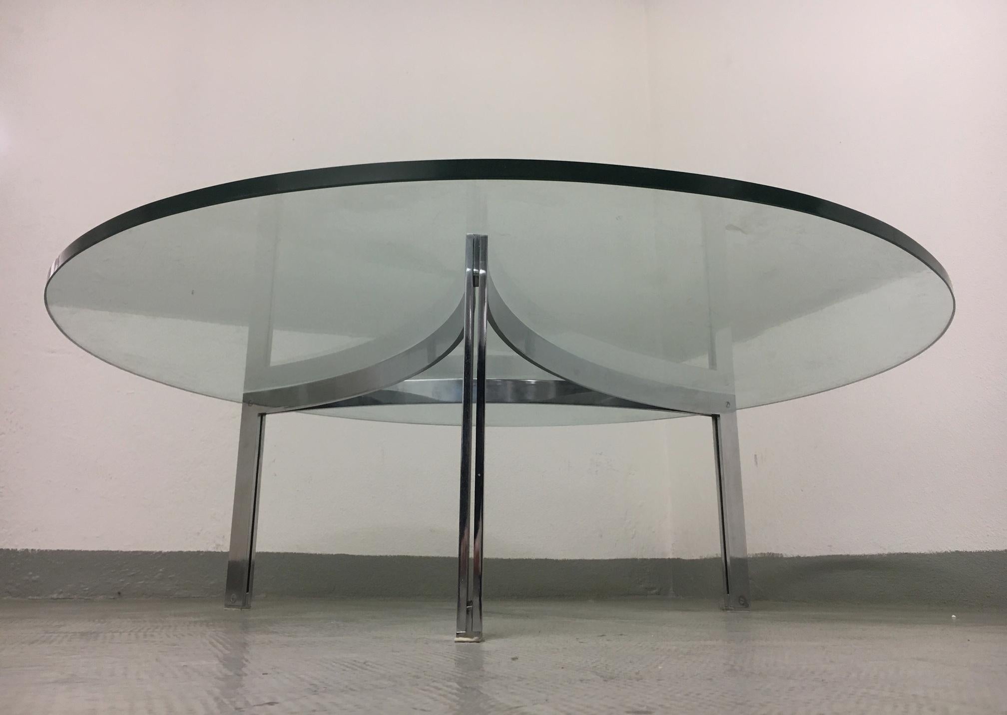 Chrome and Glass Coffee Table by Henri Ganz, Switzerland ca. 1960s In Good Condition For Sale In Geneva, CH