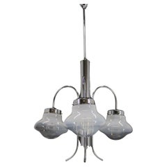 Lustre des années 1960 avec plaque chromée et verre de Murano  Italie