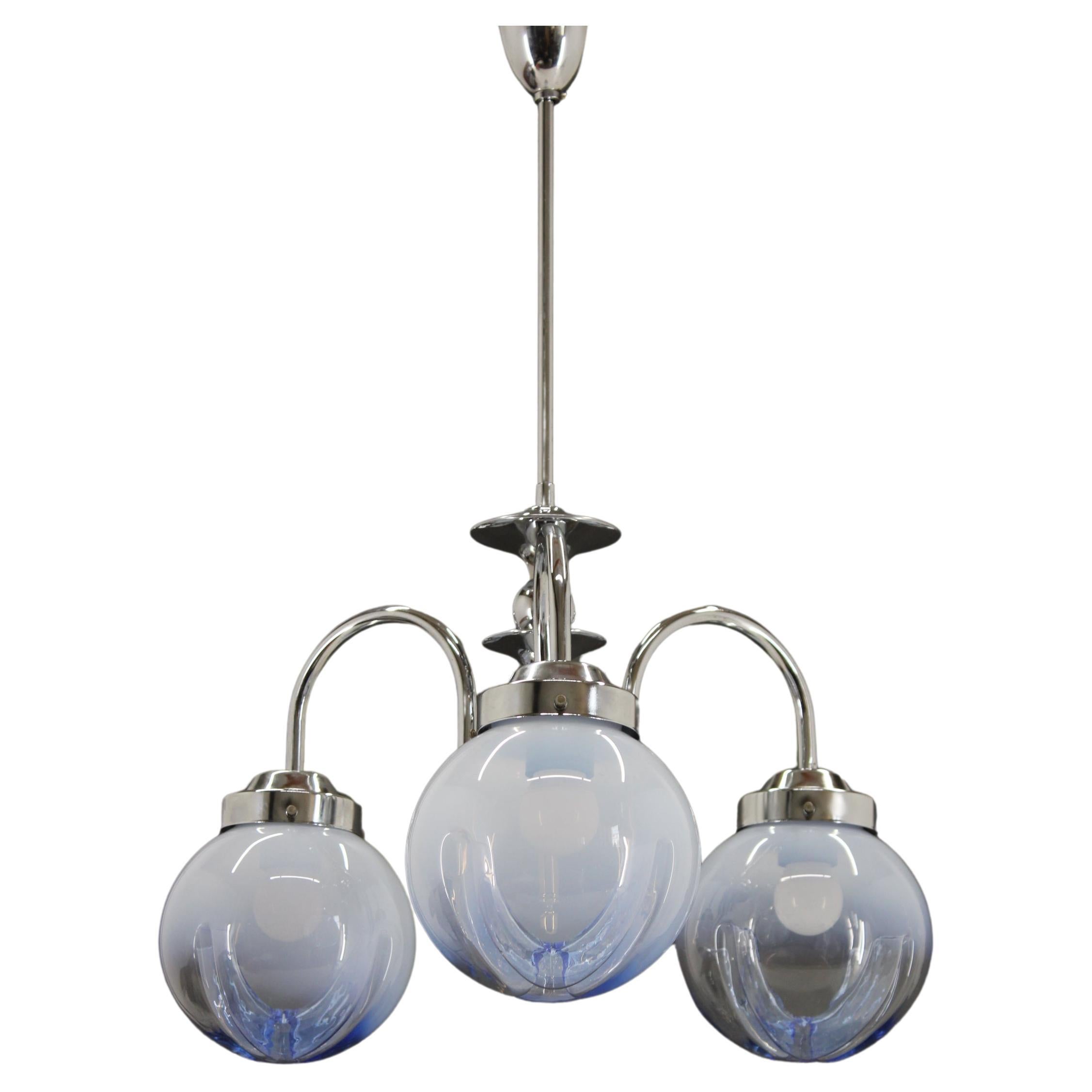 1960s Chrome Plated Chandelier with Murano Glass, Italy