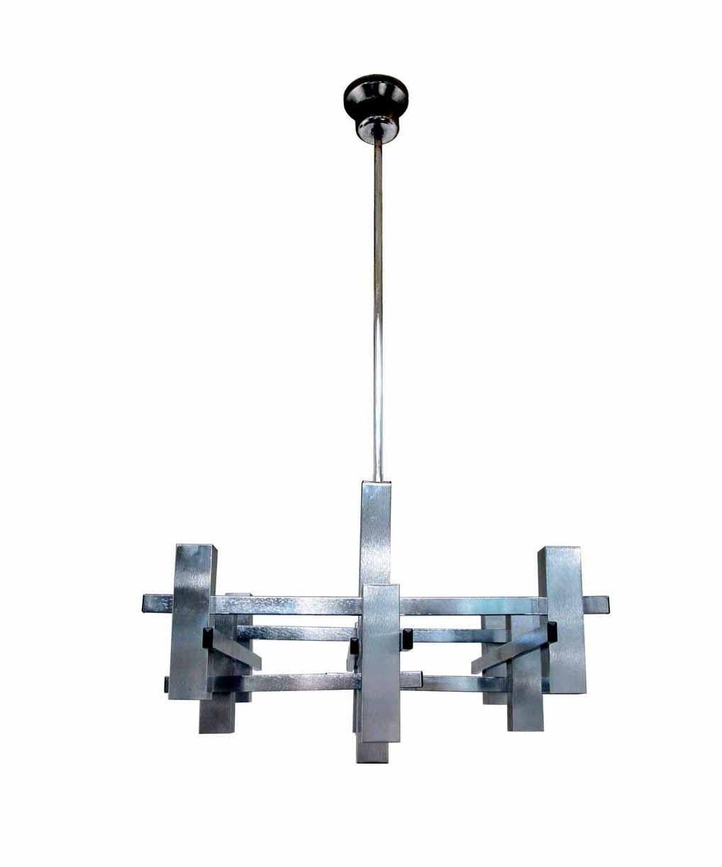 1960s chrome-plated Gaetano Sciolari Cubist, MCM Brutalist Pendant light, Italy For Sale 4
