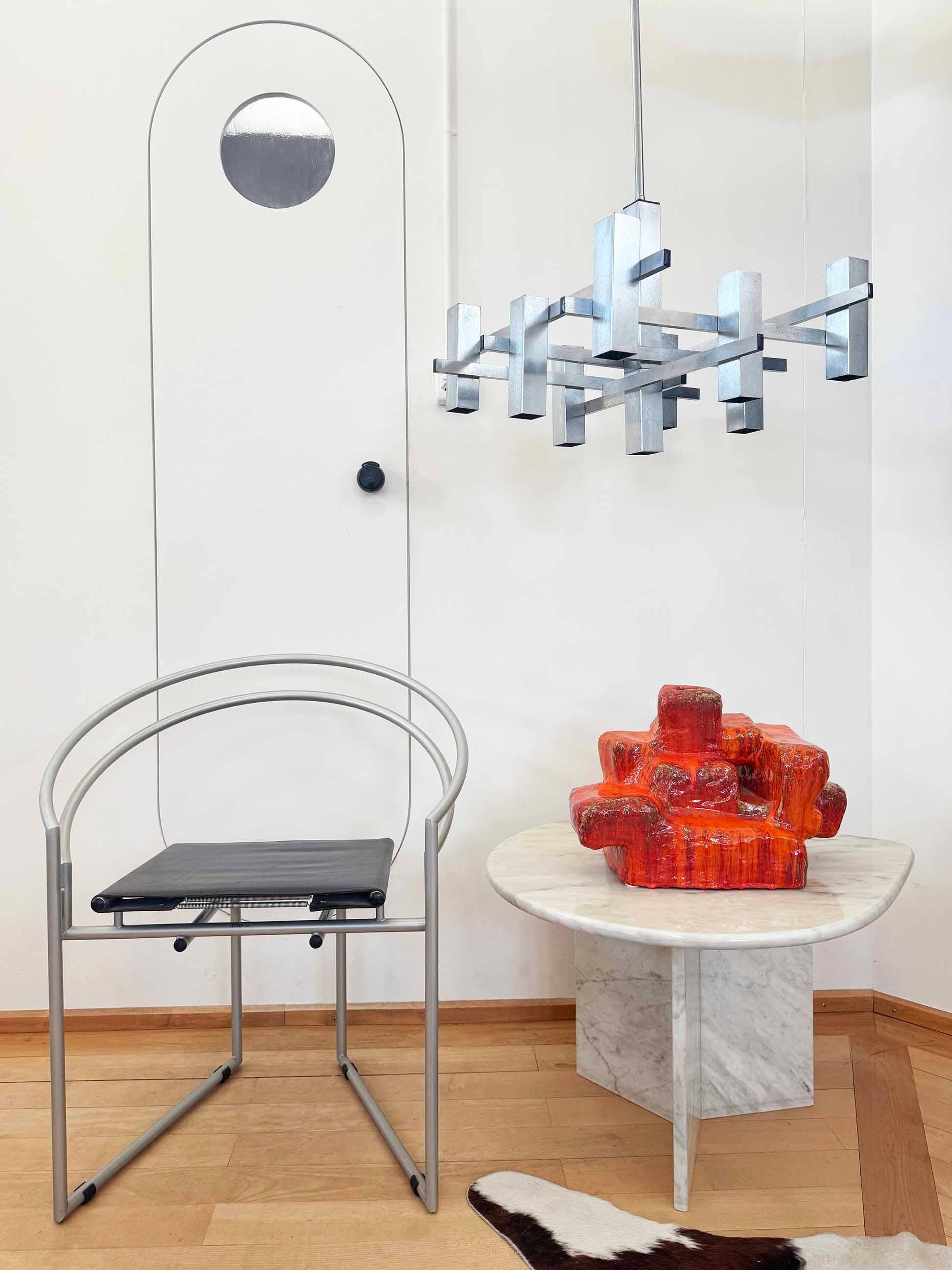 Italian 1960s chrome-plated Gaetano Sciolari Cubist, MCM Brutalist Pendant light, Italy For Sale