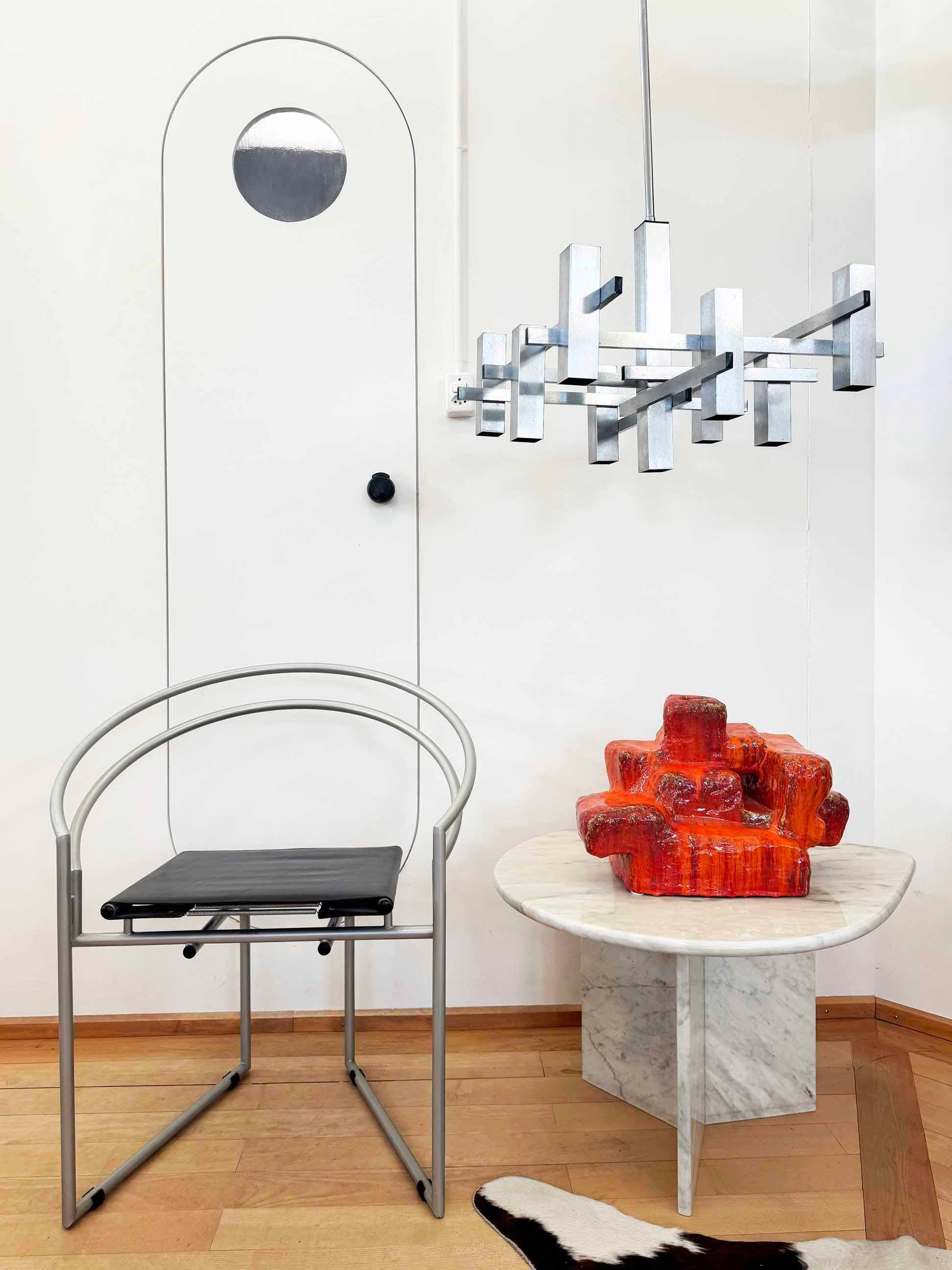 1960s chrome-plated Gaetano Sciolari Cubist, MCM Brutalist Pendant light, Italy In Good Condition For Sale In Basel, BS