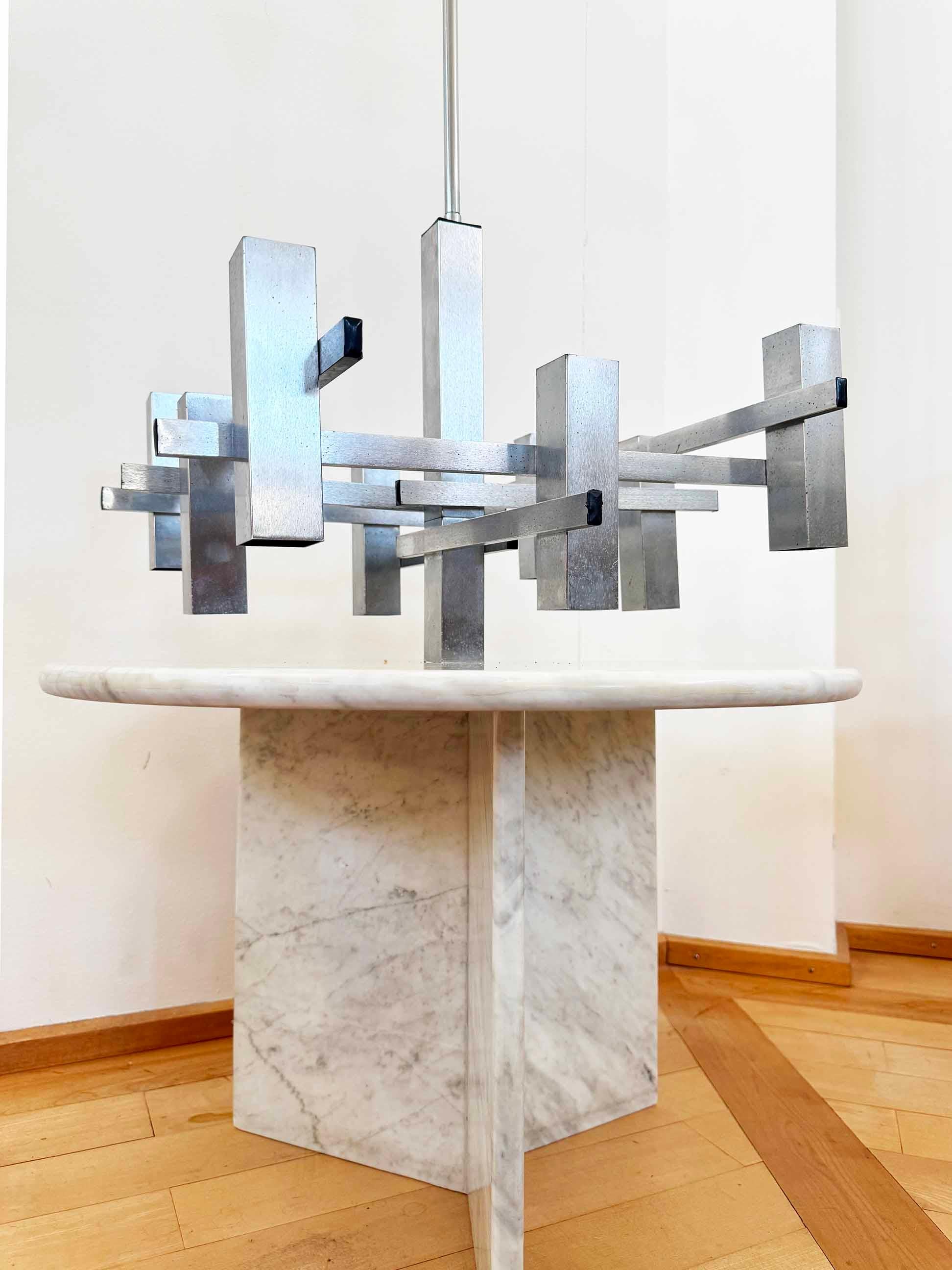 Chrome 1960s chrome-plated Gaetano Sciolari Cubist, MCM Brutalist Pendant light, Italy For Sale