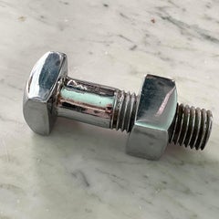 1960s Chrome Plated Nut&Bolt Functional Paperweight Vintage Post Modern Steel