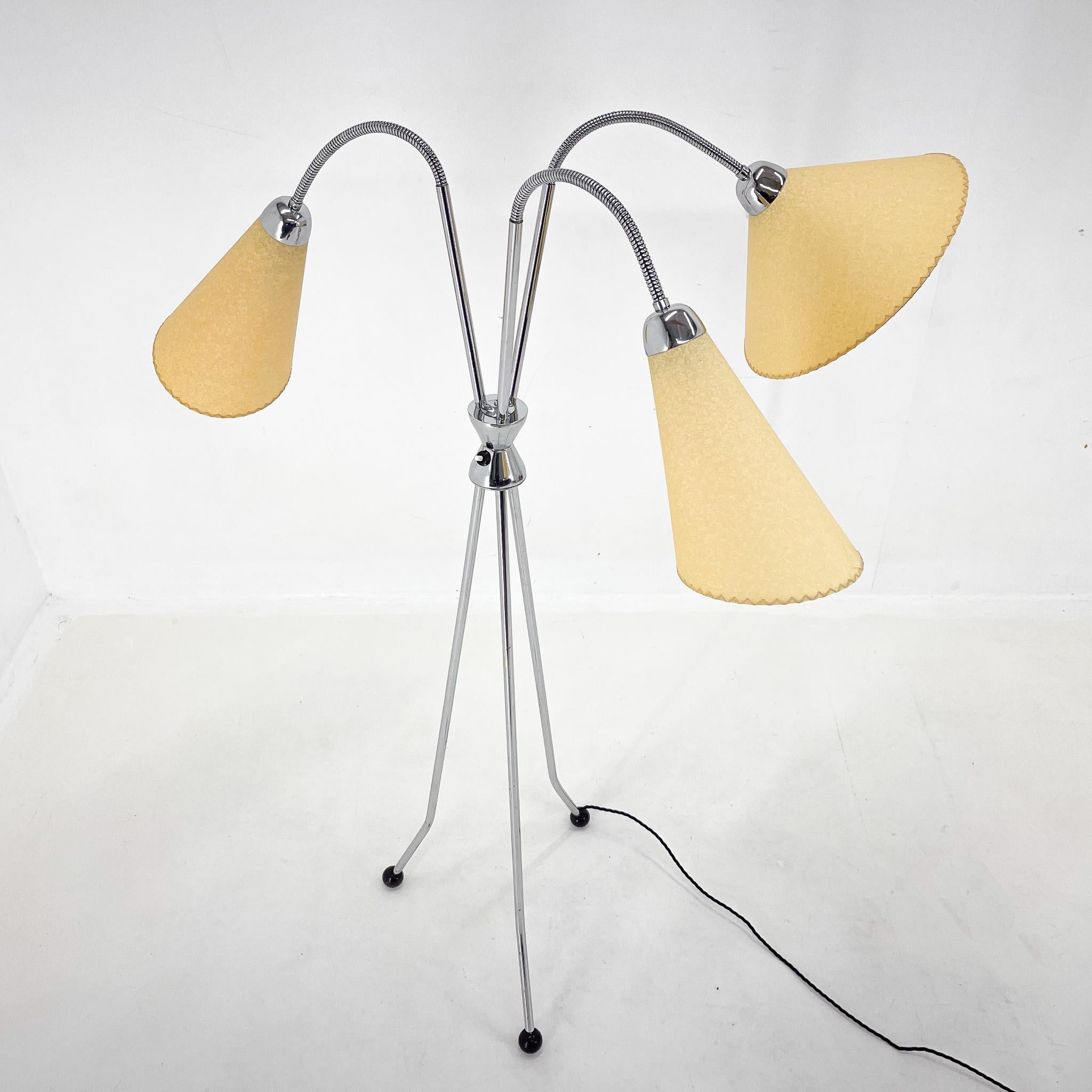 20th Century 1960s Chrome Plated Tripod Floor Lamp, Hand Made Shades For Sale