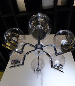 1960s Chrome and Smoked Glass Ball Globe Six-Light Modern Chandelier