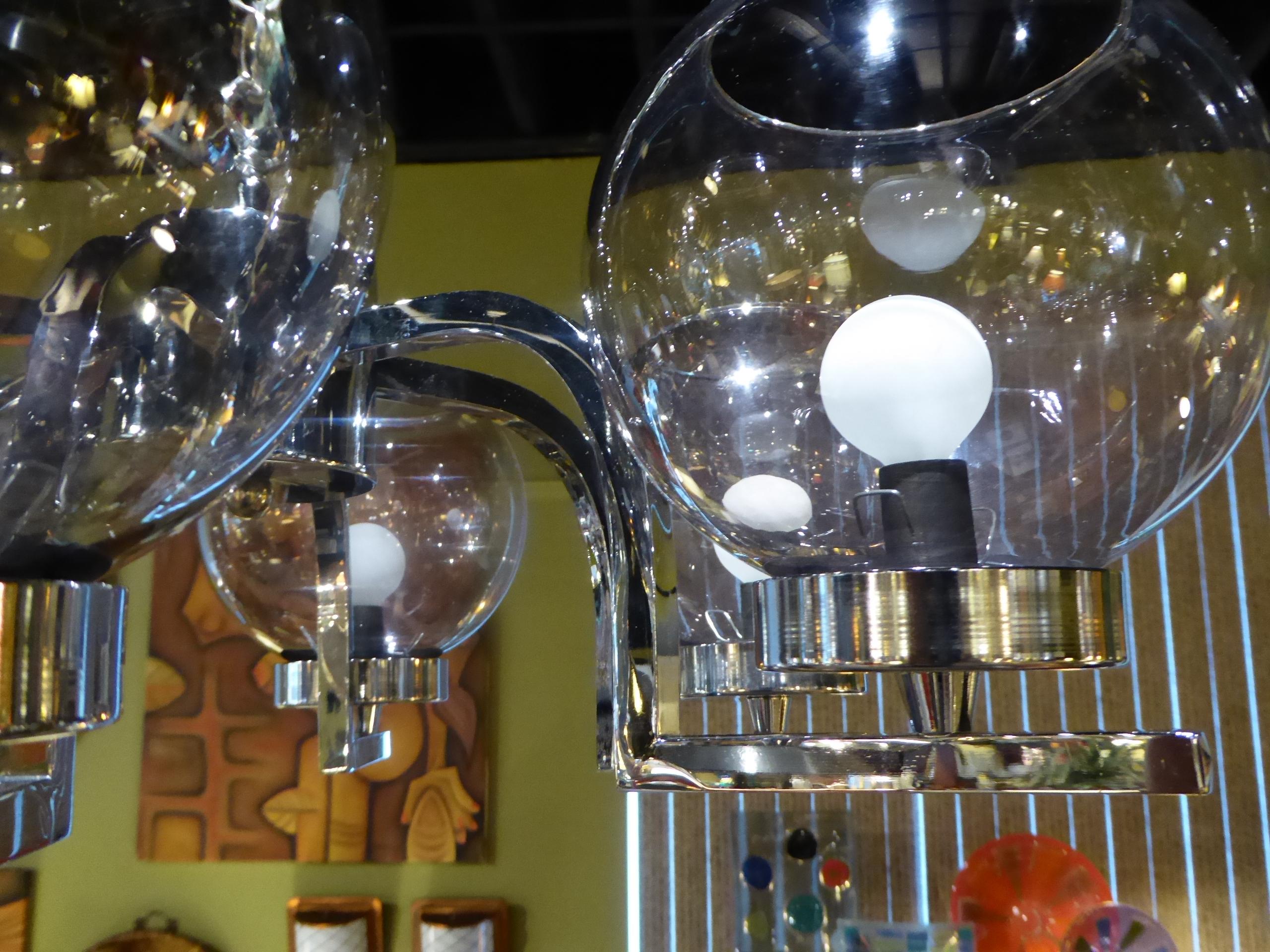 Mid-20th Century 1960s Chrome and Smoked Glass Ball Globe Six-Light Modern Chandelier