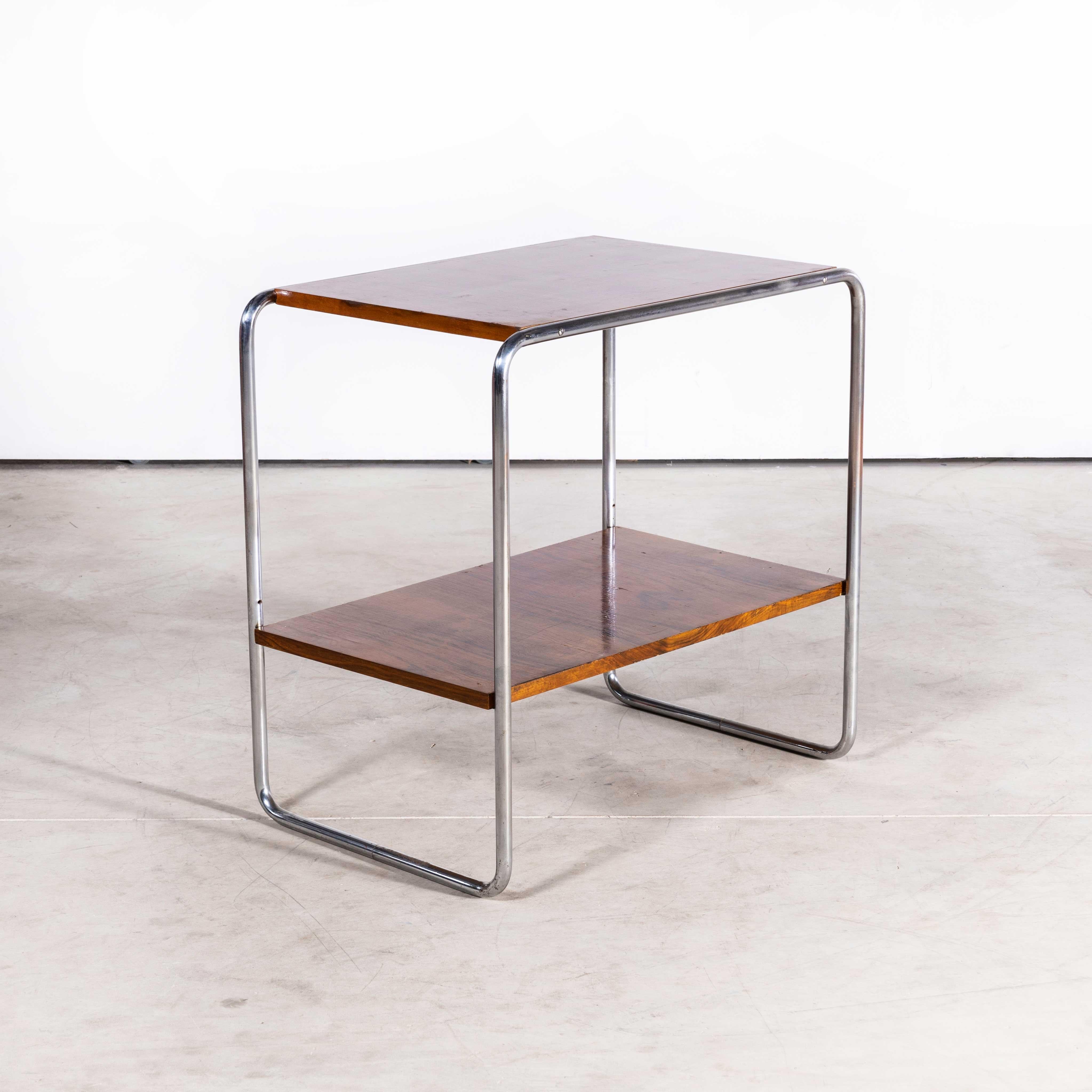 1960s Chrome Two Tier Walnut Side – Occasional Table
1960s Chrome Two Tier Walnut Side – Occasional Table. Beautiful simple and Classic midcentury side table sourced in the Czech Republic. Czech design will always be affiliated to the Bauhaus