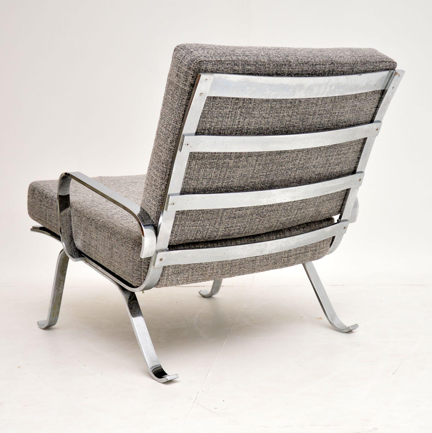 A beautiful and very unusual vintage armchair made from solid chrome-plated steel. This dates from circa 1960s-1970s. It has such a cool design, reminiscent of Arne Norell and Olivier Mourgue. We are not sure who made it, but it is of super high