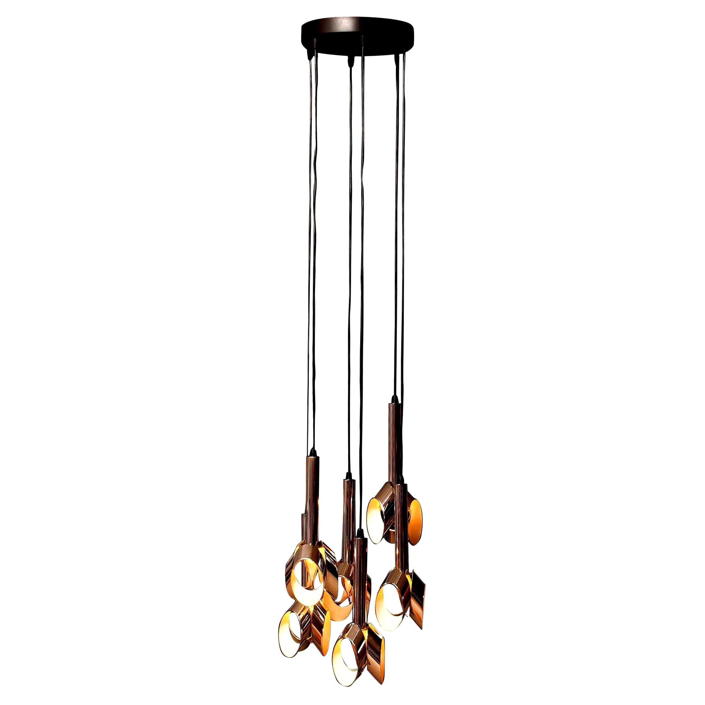 Mid-Century Modern 1960s, Chromed Metal Ceiling Lamp Chandelier by RAAK, Amsterdam