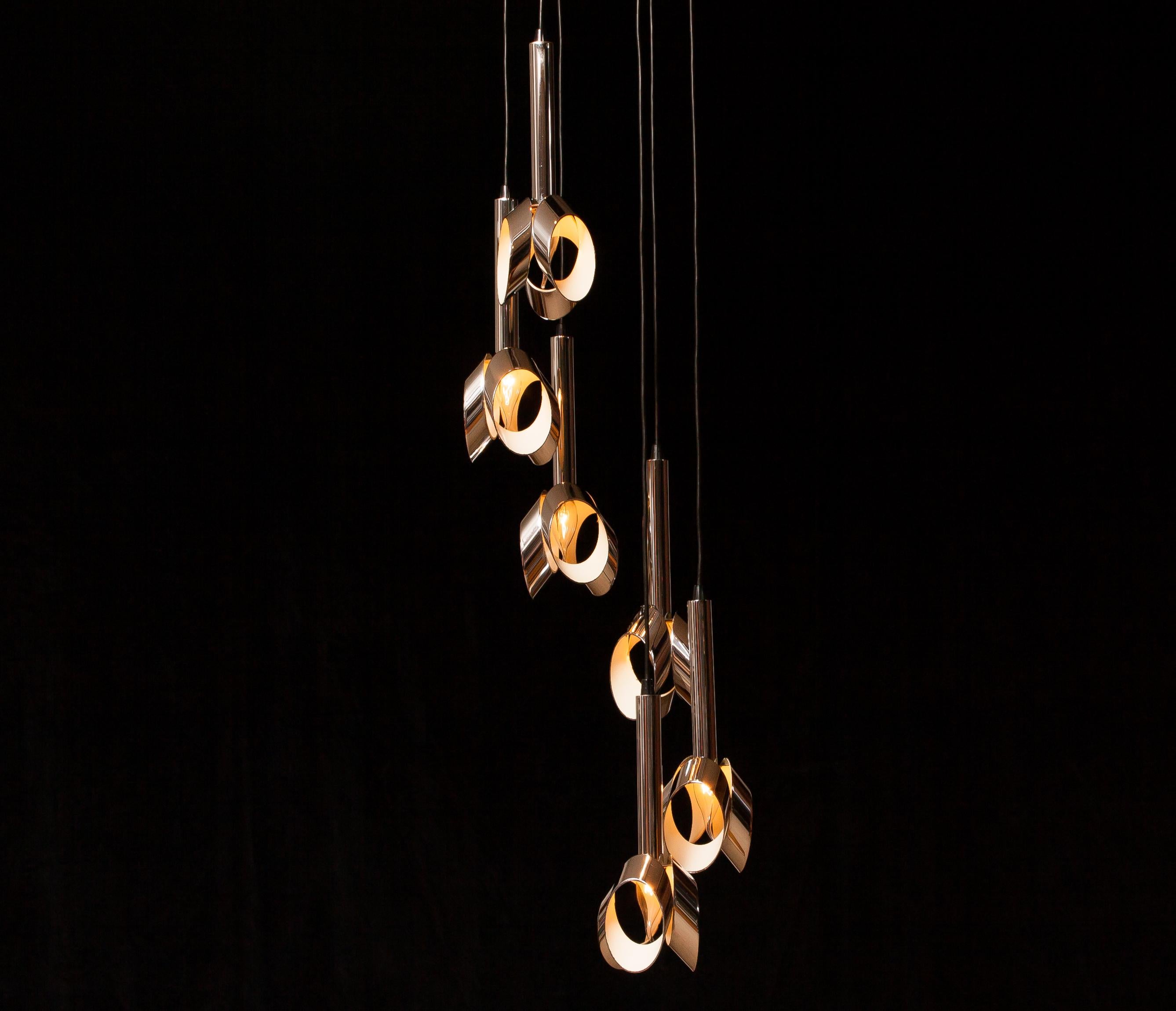 Mid-20th Century 1960s, Chromed Metal Ceiling Lamp Chandelier by RAAK, Amsterdam