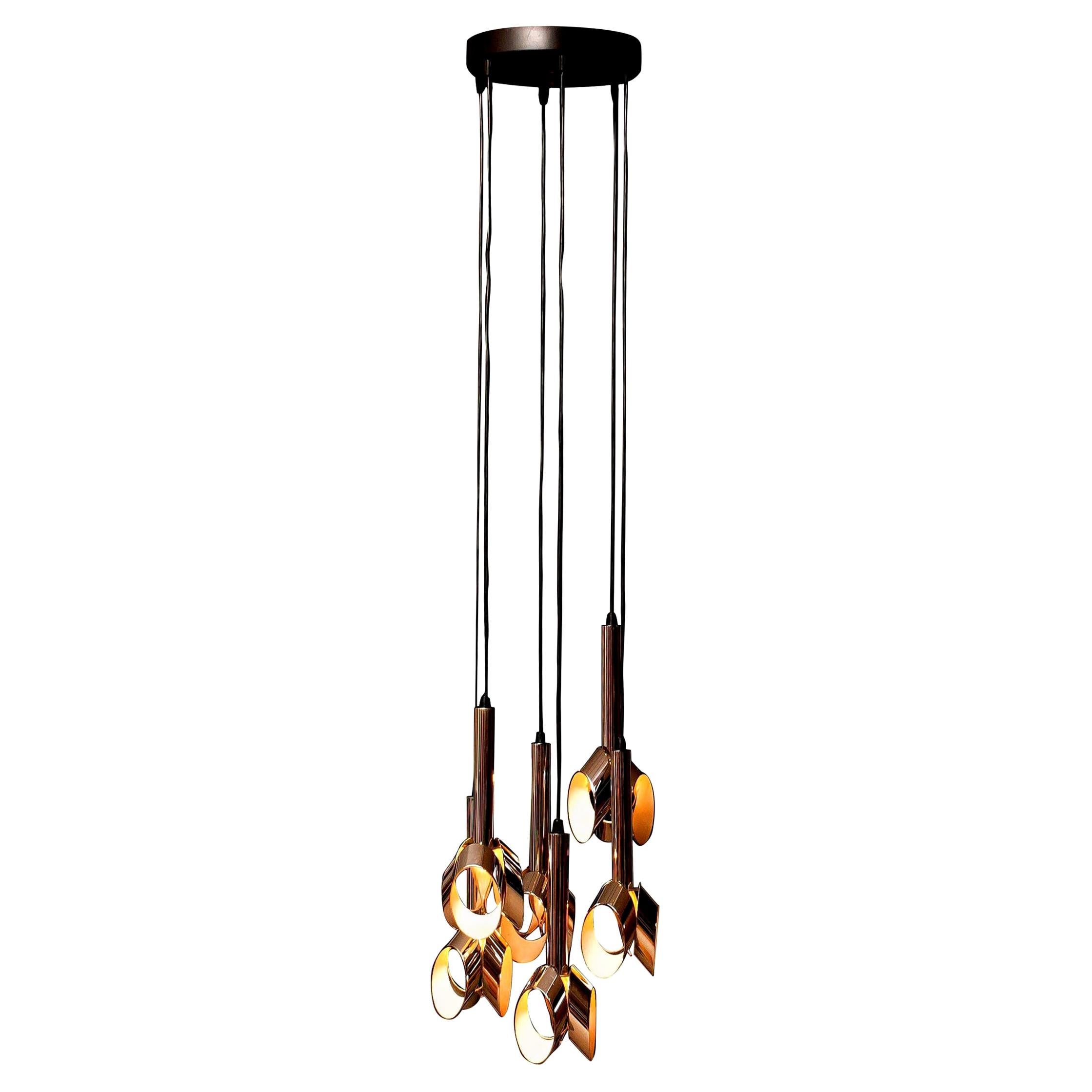 1960s, Chromed Metal Ceiling Lamp Chandelier by RAAK, Amsterdam