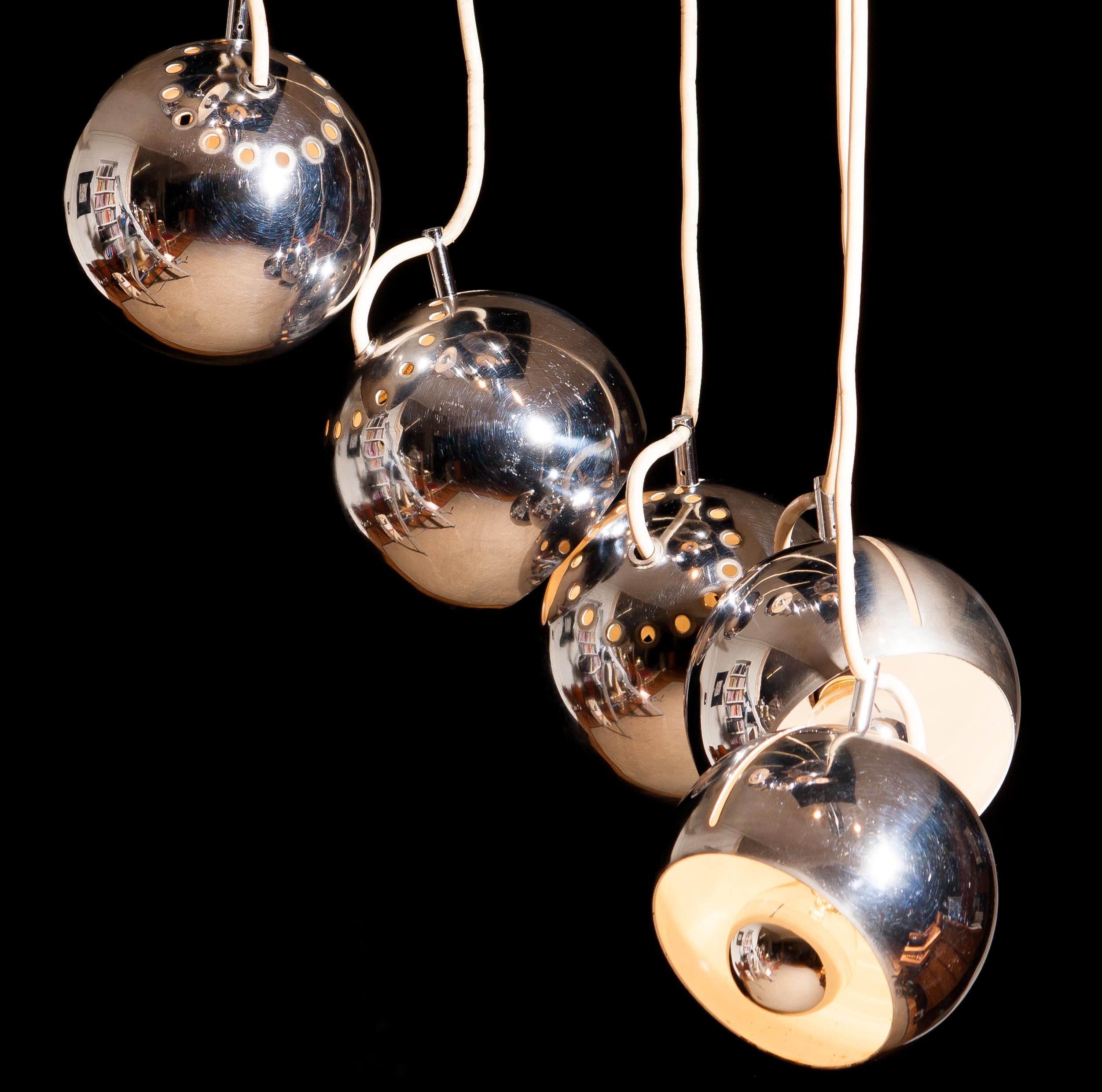 Mid-20th Century 1960s, Chromed Waterfall Chandelier with Adjustable Globes by Lampadari Reggiani