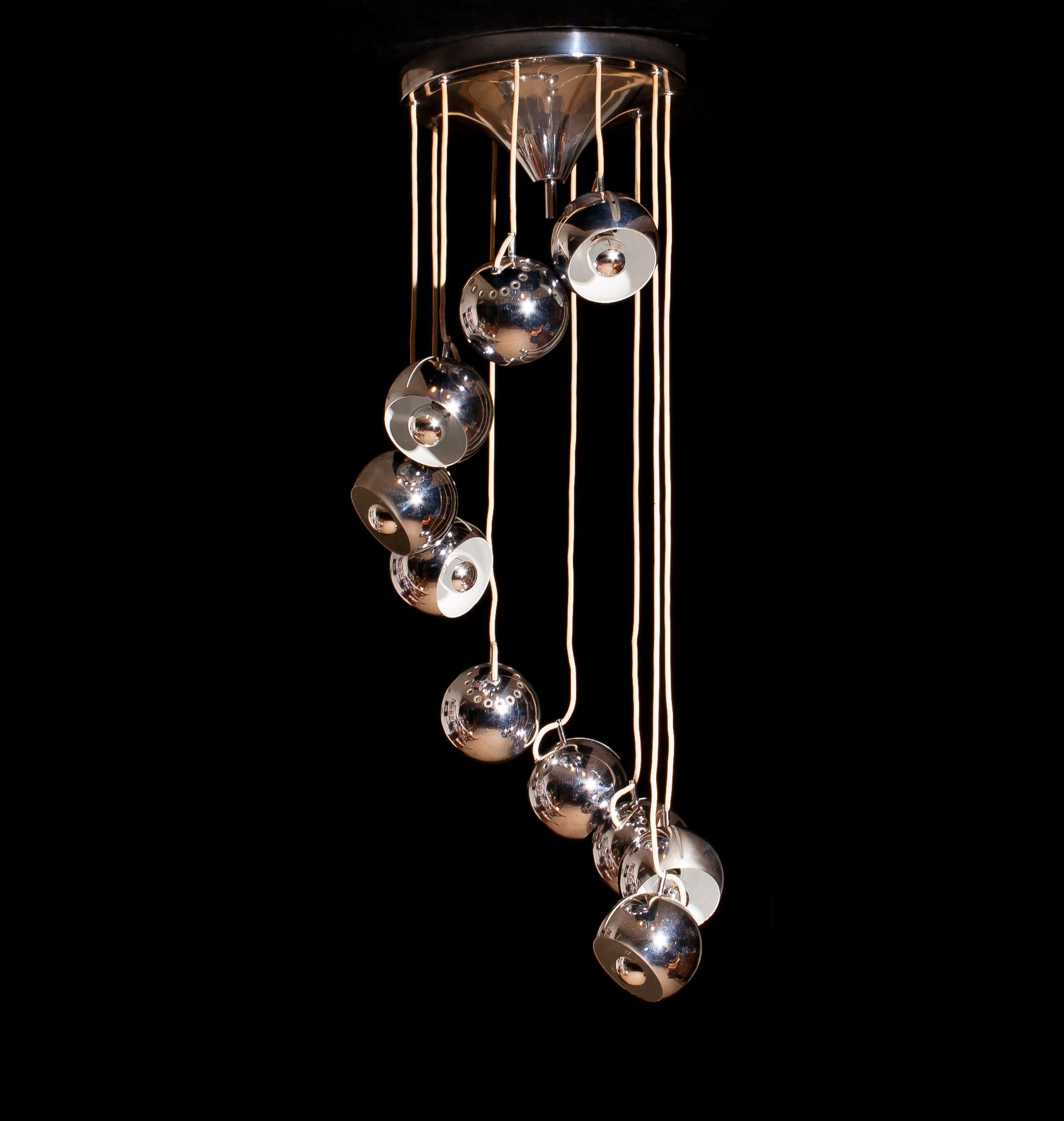 1960s, Chromed Waterfall Chandelier with Adjustable Globes by Lampadari Reggiani 1