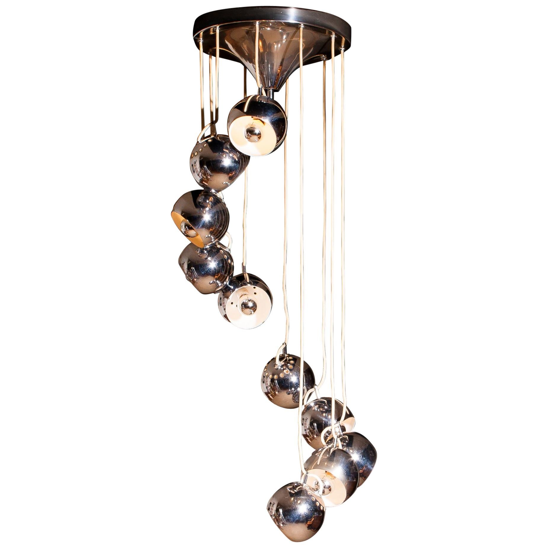 1960s, Chromed Waterfall Chandelier with Adjustable Globes by Lampadari Reggiani