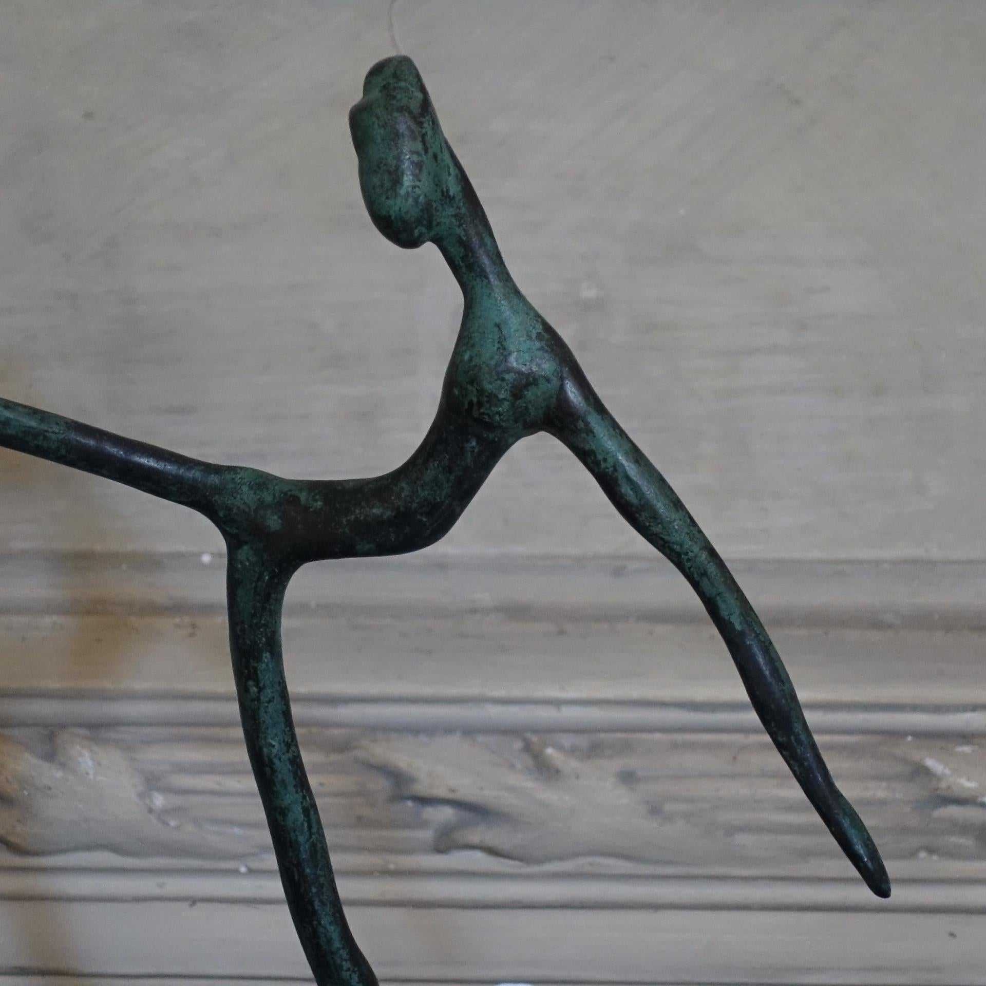 1960's Circa Italian Figurative Bronze Sculpture Travertine Base 2