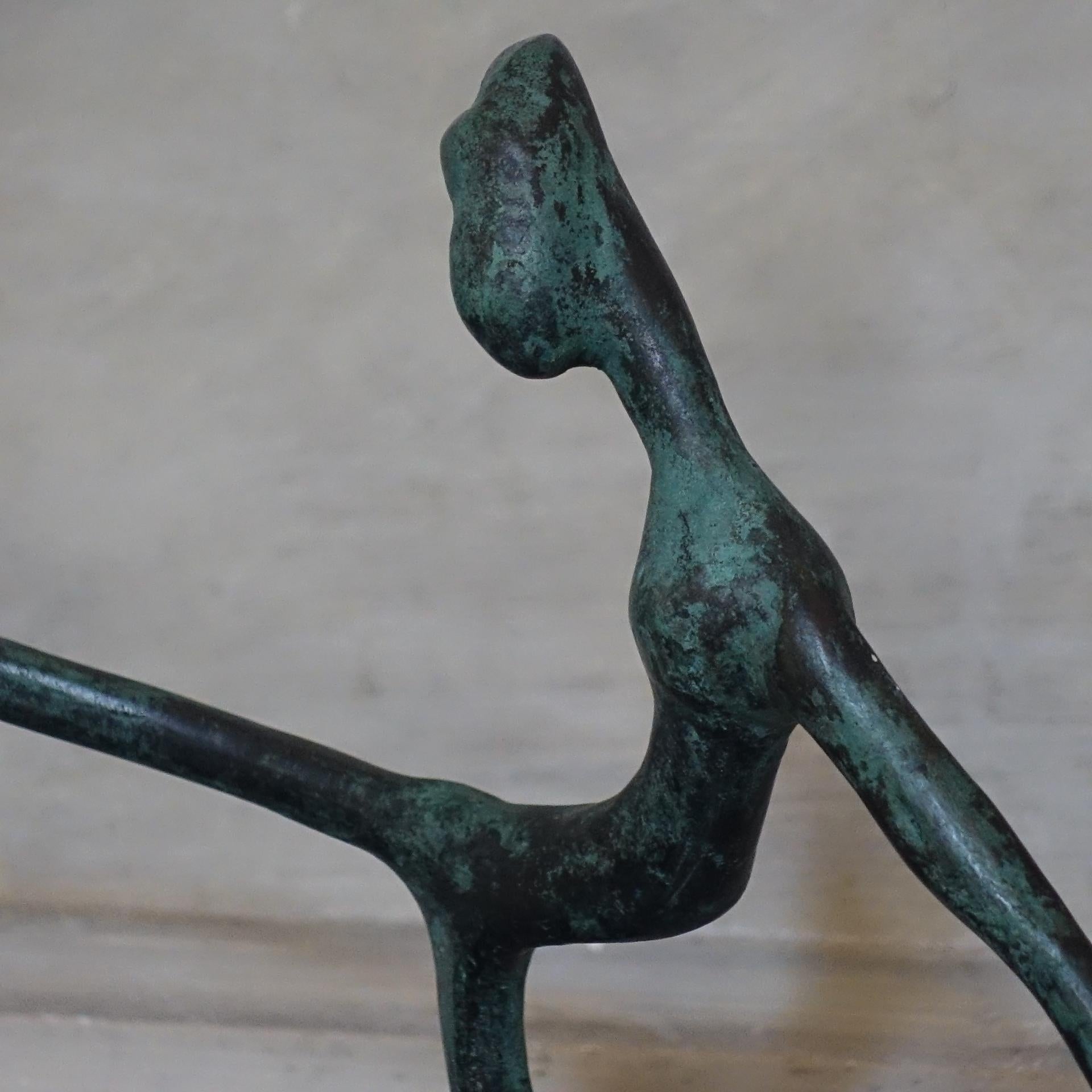 1960's Circa Italian Figurative Bronze Sculpture Travertine Base 3