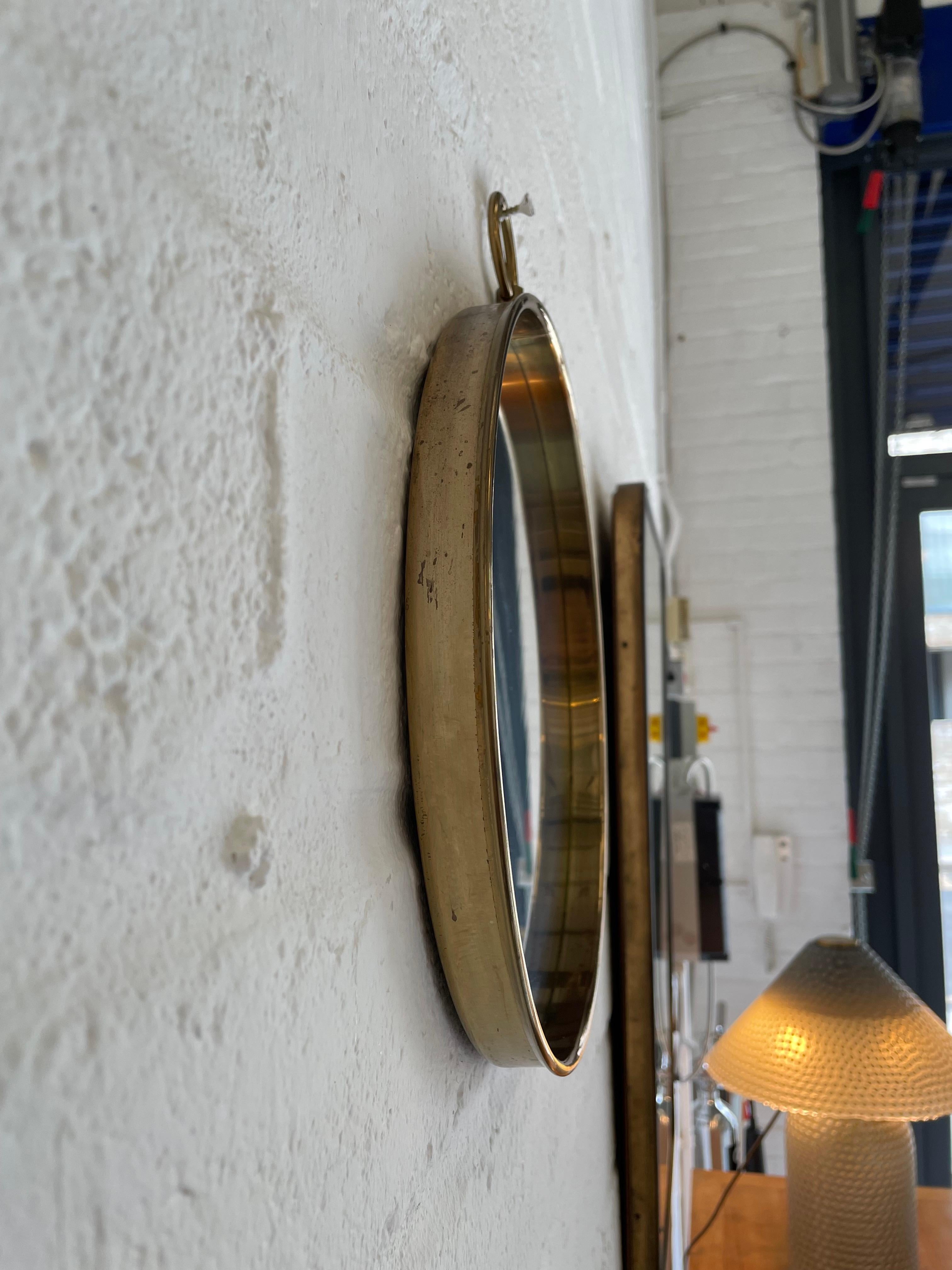Italian 1960s Circular Brass Wall Mirror For Sale