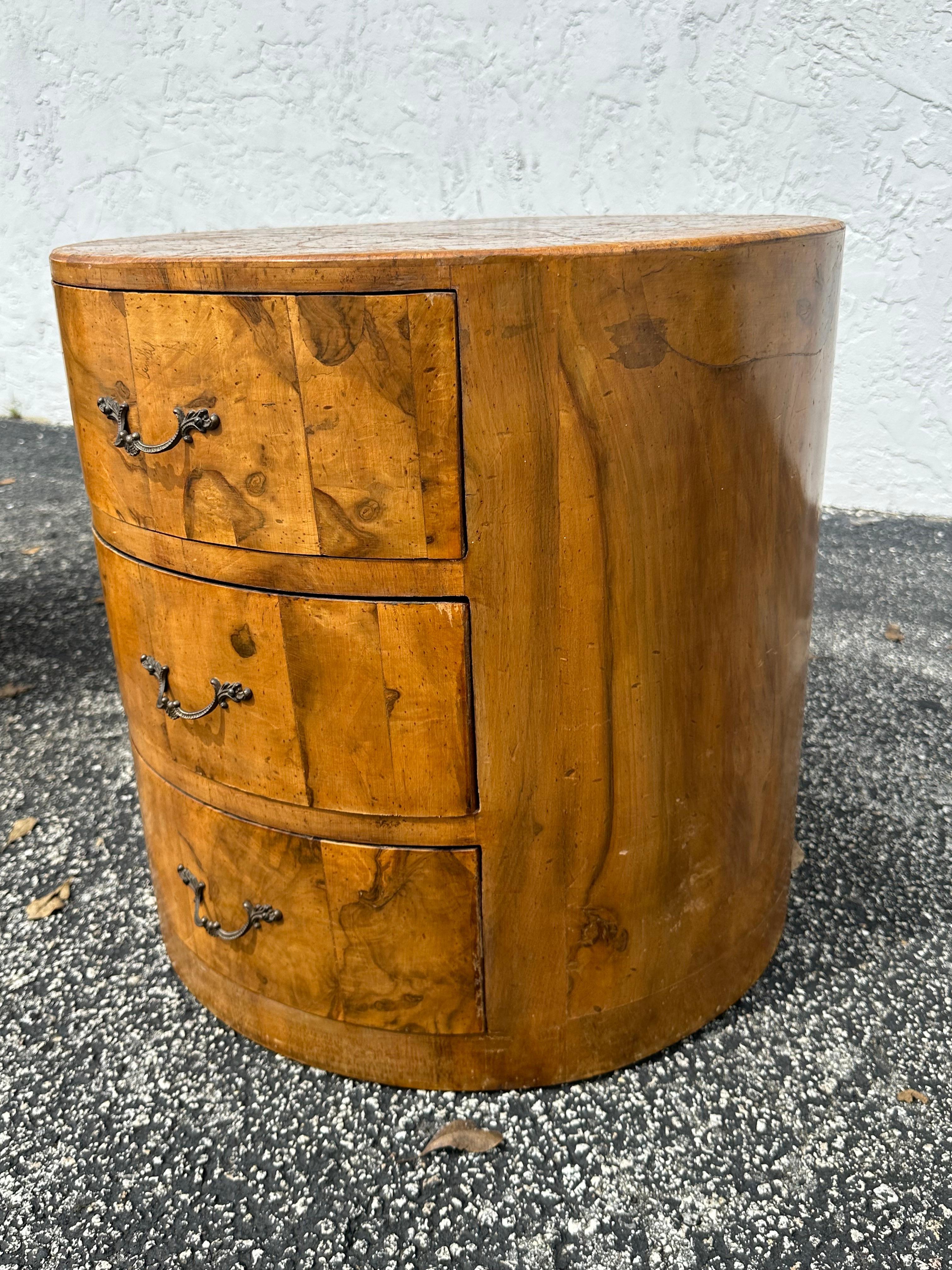 1960s Circular Drum Round Burlwood Nightstands, Set of 2 For Sale 3